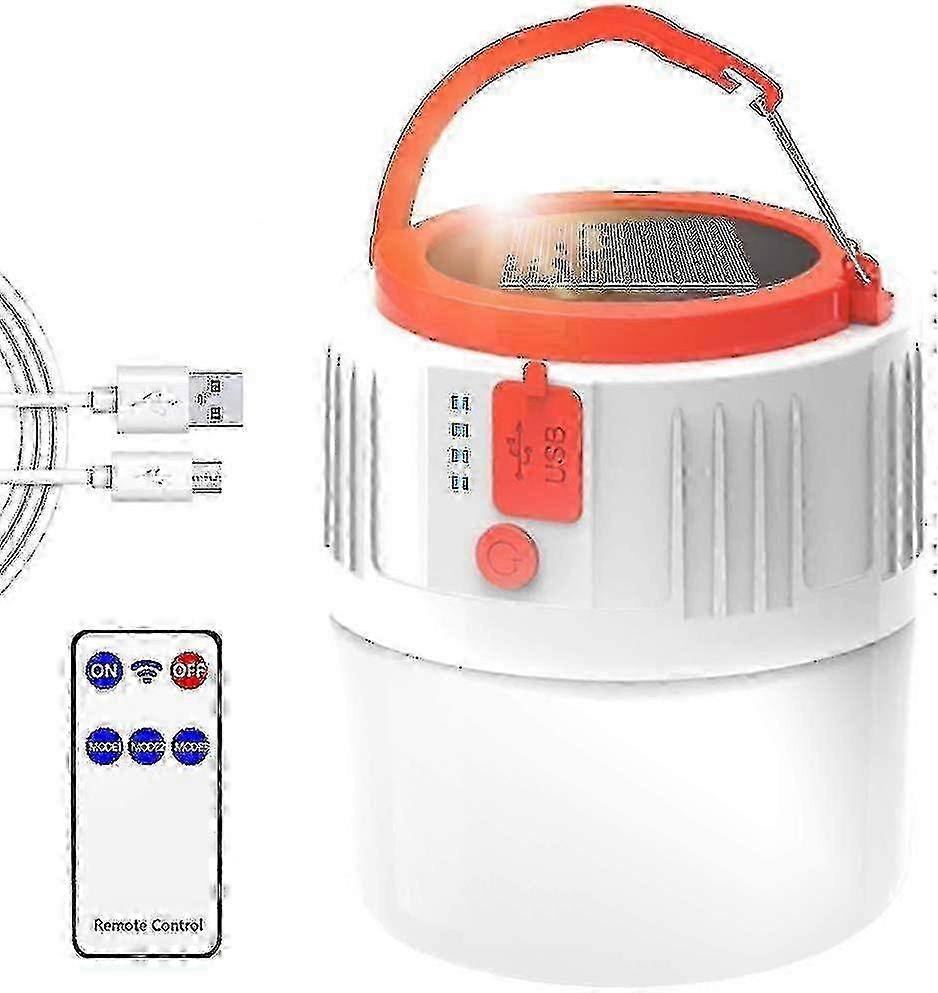 Rechargeable LED Camping Lantern with Solar/USB, Remote, Waterproof IP45, 2200mAh