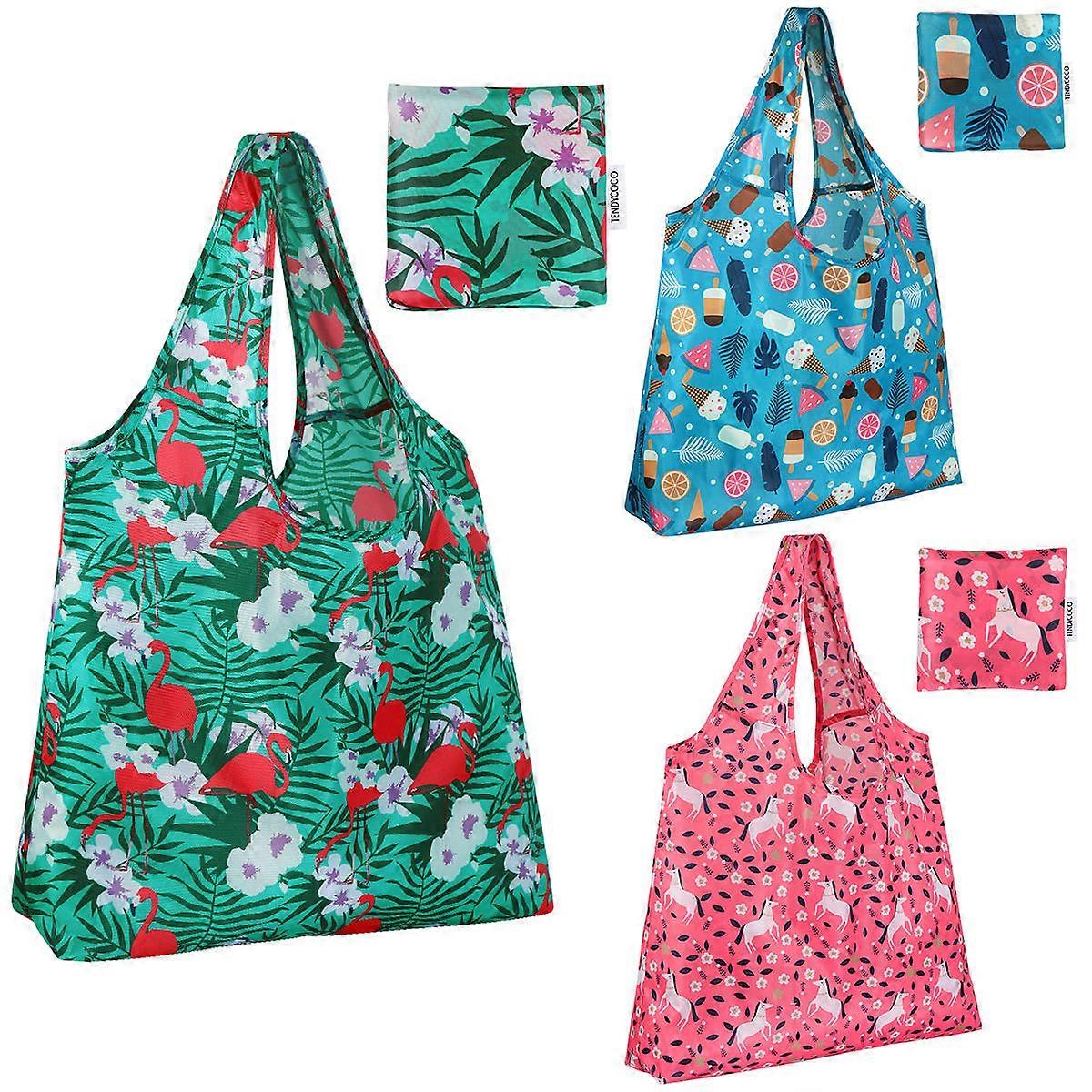 Reusable Foldable Grocery Bag Large Tote Bags Material Assorted Color 52 X 70 Cm For Shopping 3Pcs