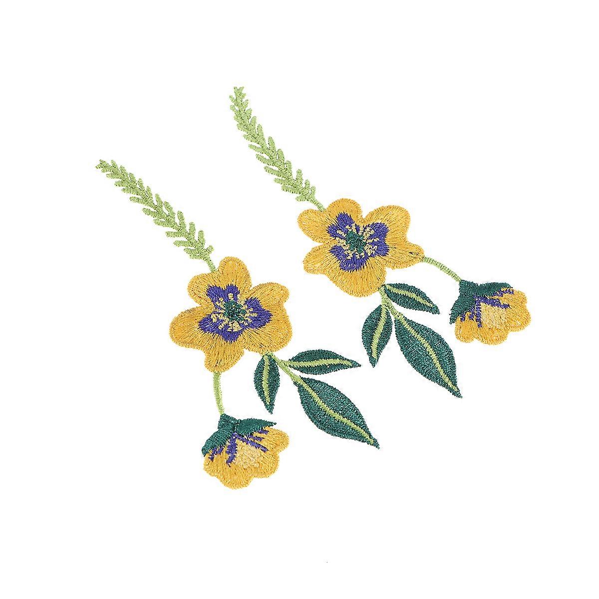 DIY Craft Floral Applique Patches Embroidered Lace for Jeans Hats Yellow 10.5 x 5 x 0.1 cm Decor 1 Pair
