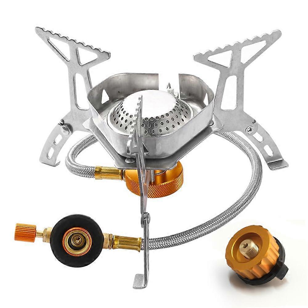 Campingkocher 5500W Gas Cooker with Piezo Ignition, Windproof for Outdoor Picnics, Trekking, and Hiking with Adapter