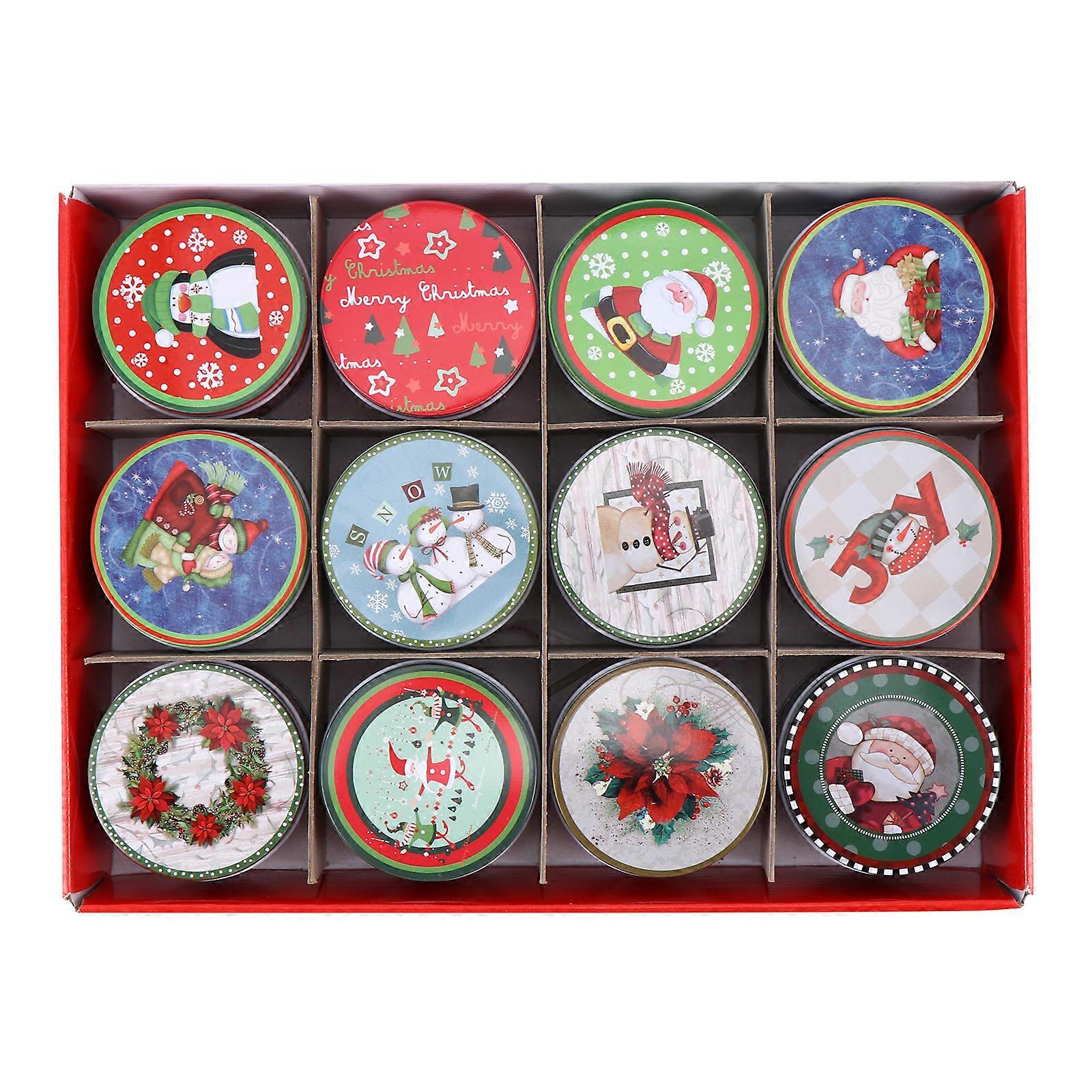 Small Christmas Tins Candy Round Iron Material Fashionable Style For Weddings 12Pcs