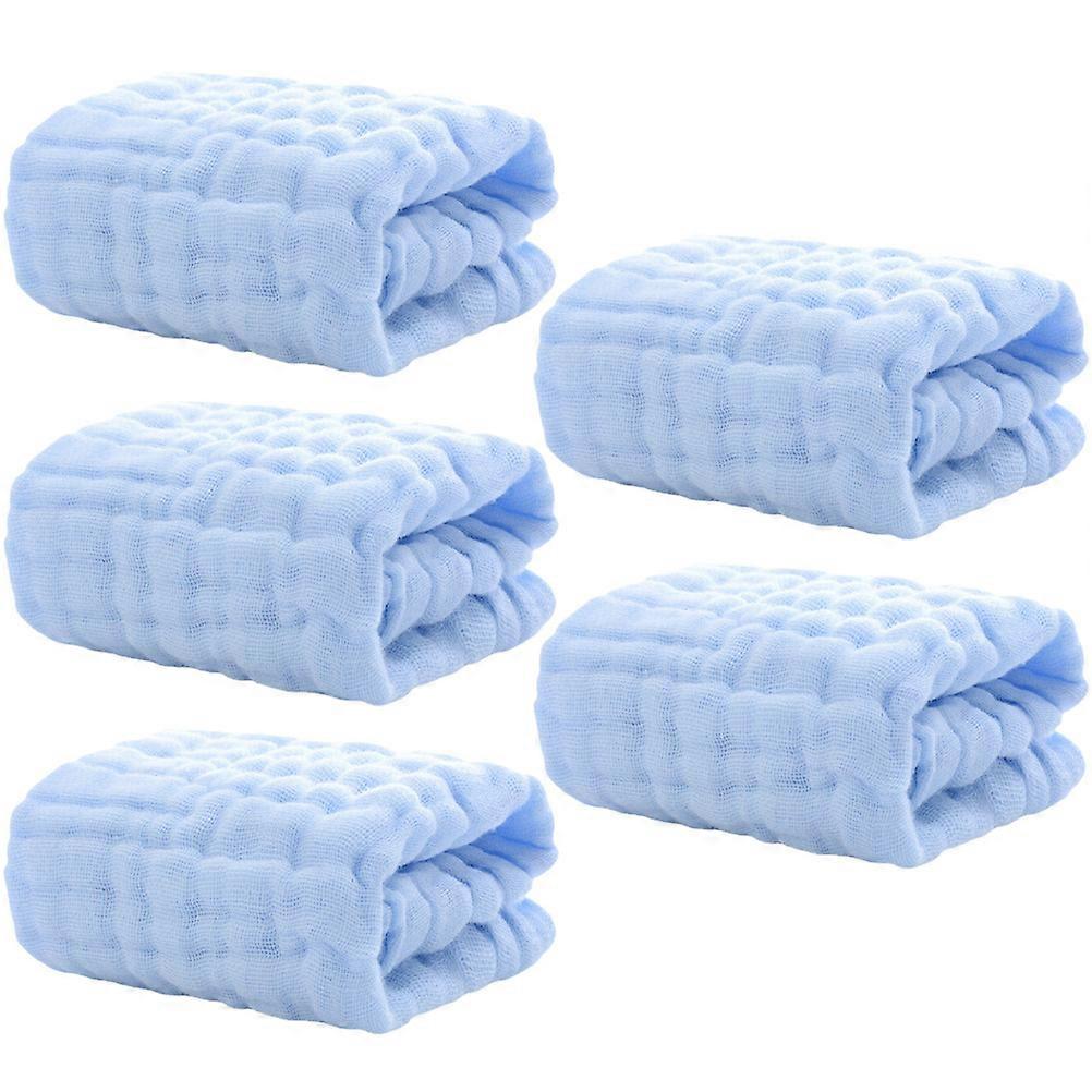 5pcs Soft Pure Cotton Washcloths Breathable Multi Use Burp Cloths Face Towels for Newborns Durable Easy to Wash Blue