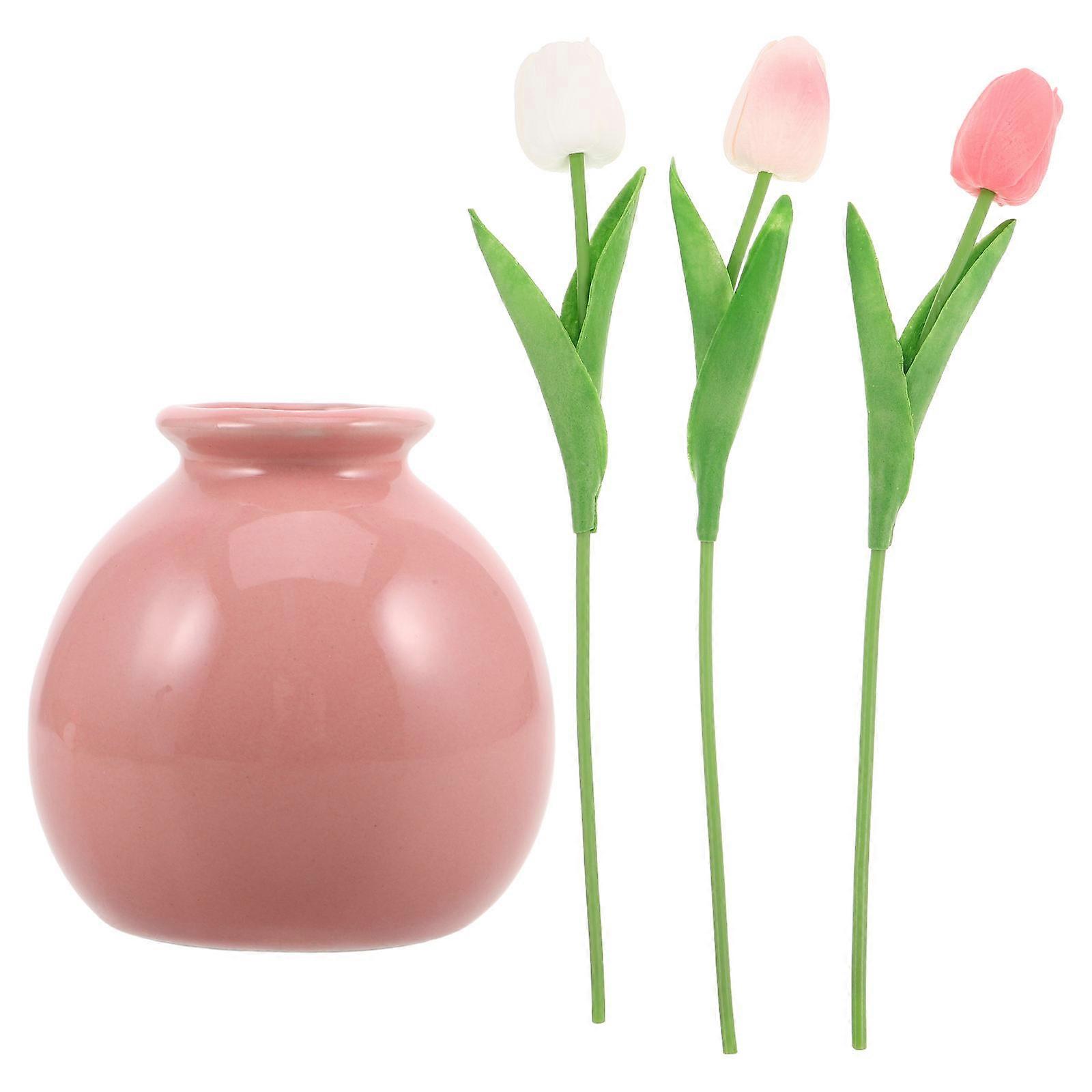 Faux Flowers For Vase Artificial Tulip Flower Arrangement Home Decor Cream .50X7.00X7.00CM Silk Flower 1Set
