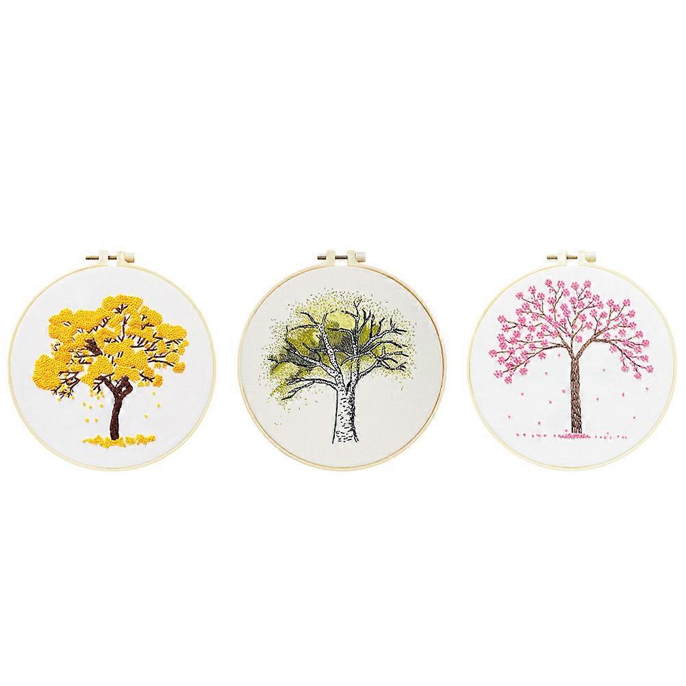 Material For Embroidery Starter Embroidery Kit Tree Pattern Embroidery Kit Cross Stitching Kit Home Decoration 7.86X7.86X0.39in Polyester 3 Sets