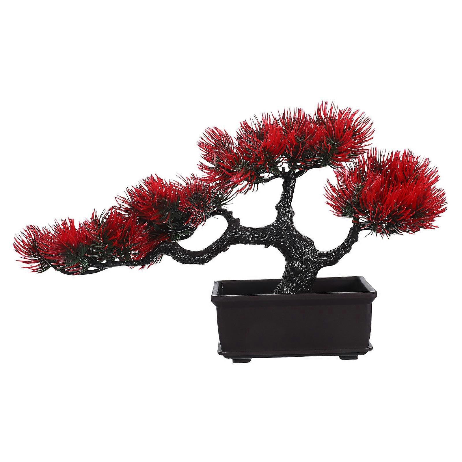 Artificial Potted Plants Bonsai Tree Indoor Decor Zen Red 29.00X18.00X8.00CM Decorative 1Piece