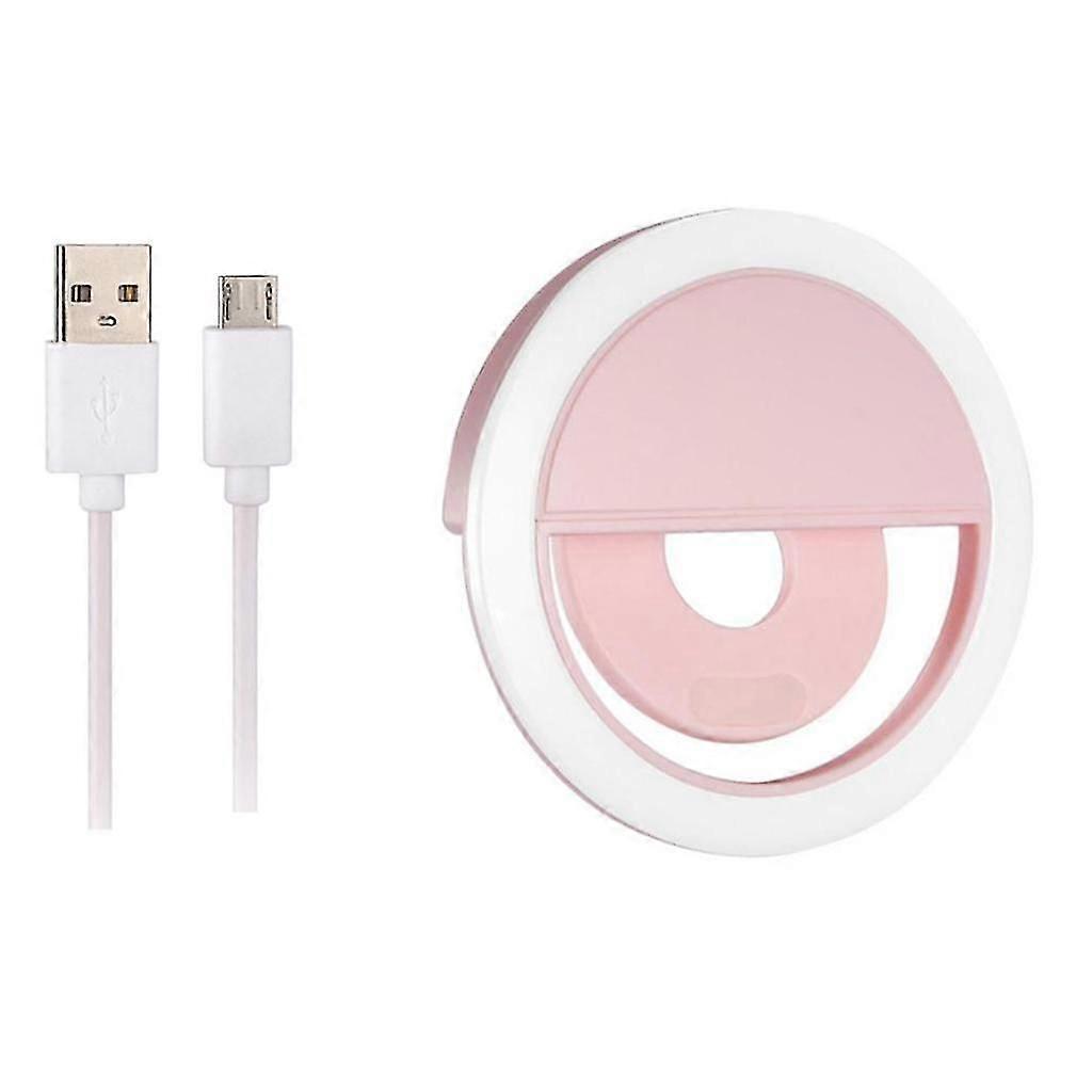 Portable USB Charge LED Selfie Ring Light Phone Enhancing Light - Pink