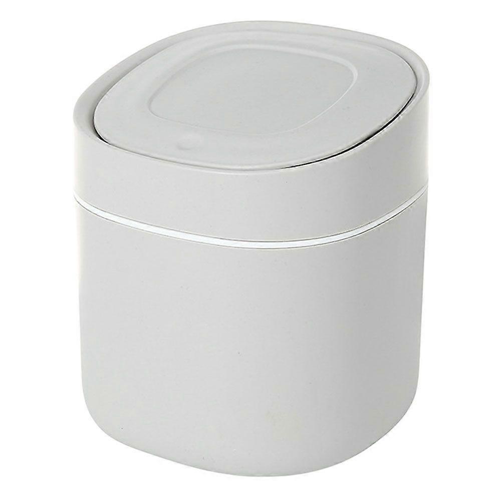 1Pc Trash Basket Desktop Wastebasket Home Trash Bin with Cover (Light Grey)