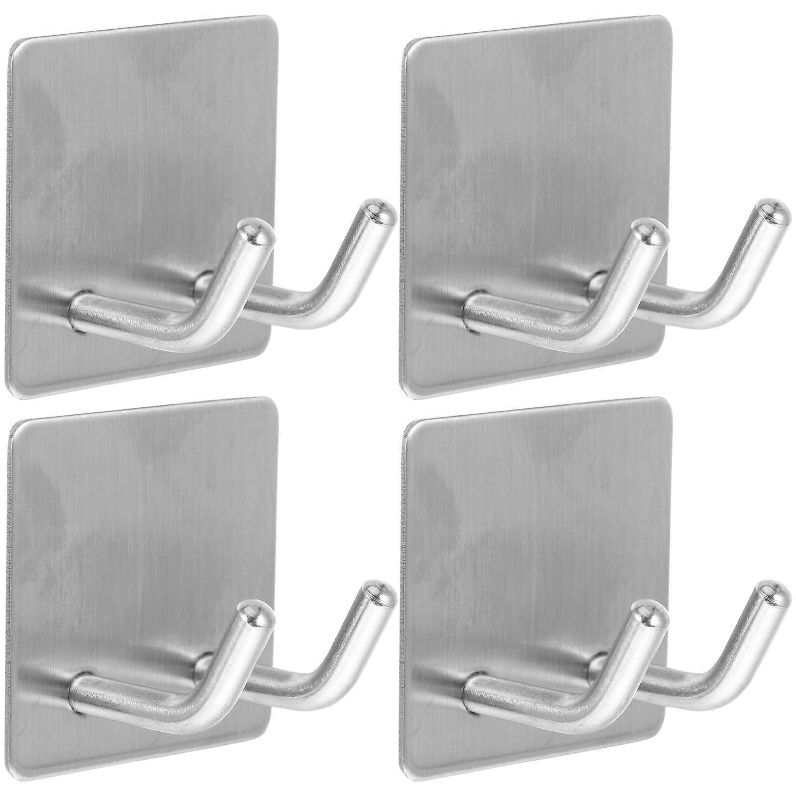 Wall Hooks Punch Free Clothes Hanger Double Hooks Adhesive Installation Silver 4pcs