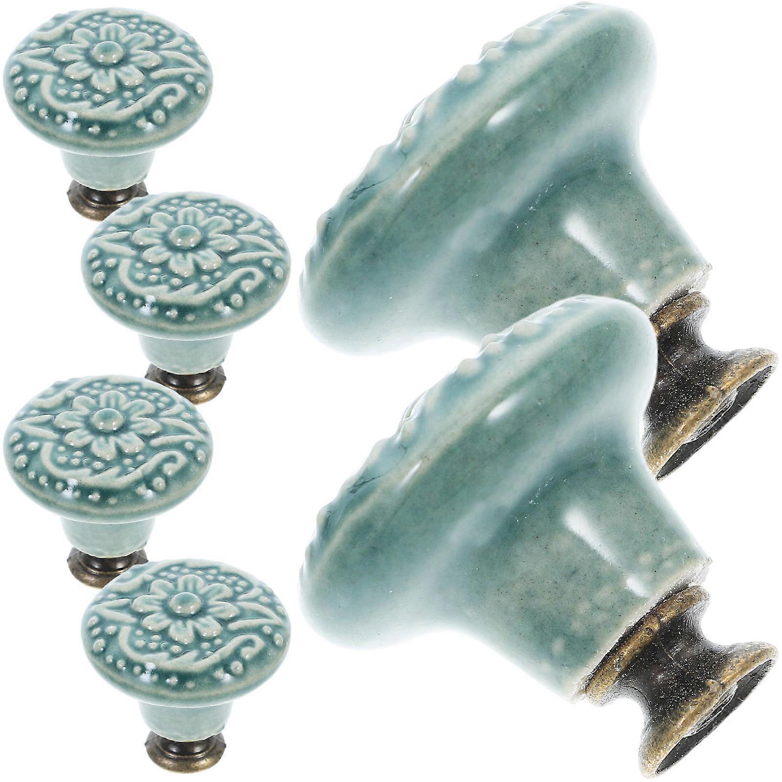 Nautical Cabinet Knobs Vintage Ceramic Drawer Pulls Home Decor Light Green Round Shape Single Hole Installation 6Pcs