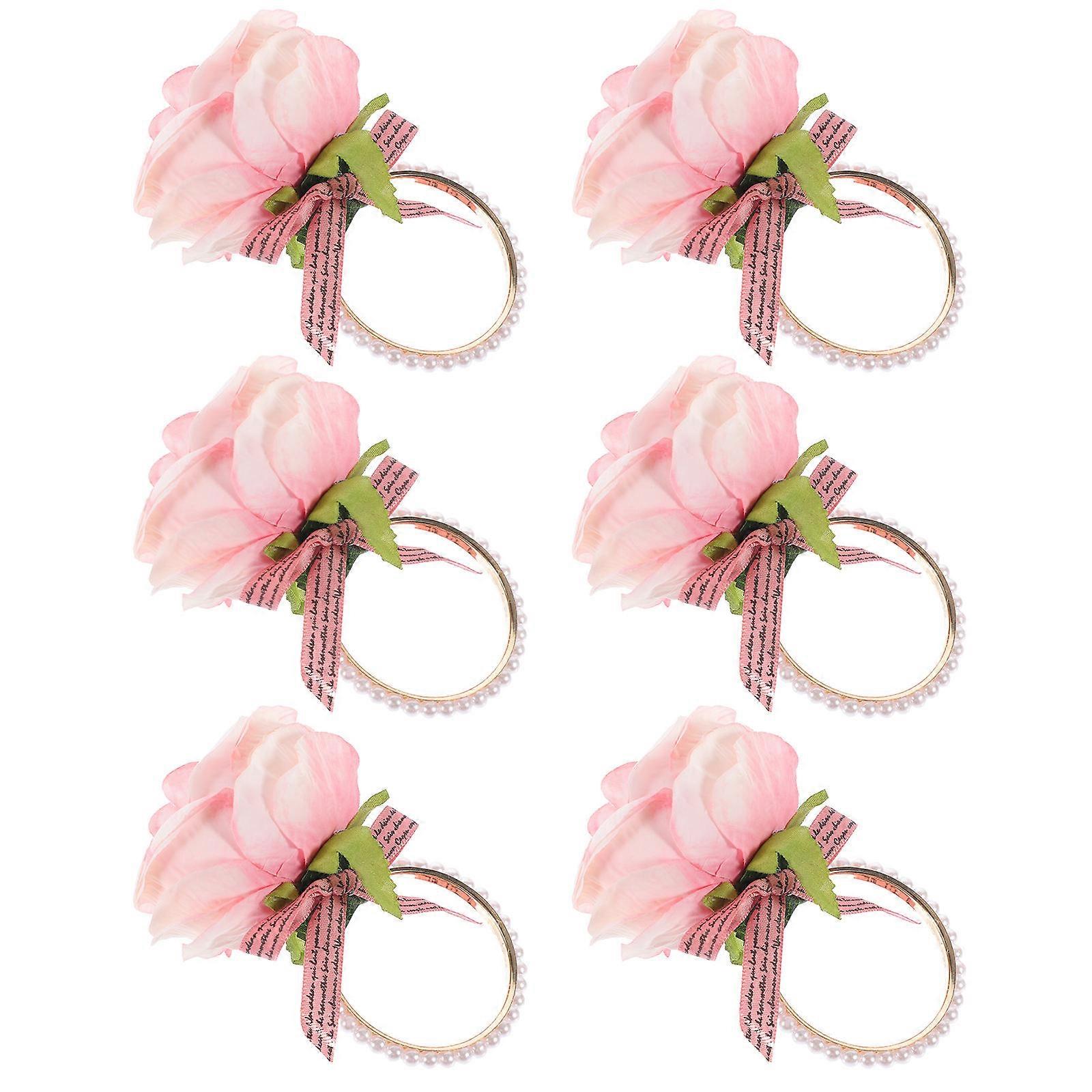 Dinner Napkin Rings Rose Flower Shape Elegant Table Decoration Pink 6Pcs