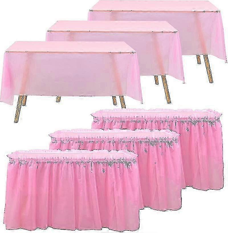Set Of 3 Rectangular Reusable Pink Tablecloths And Skirts