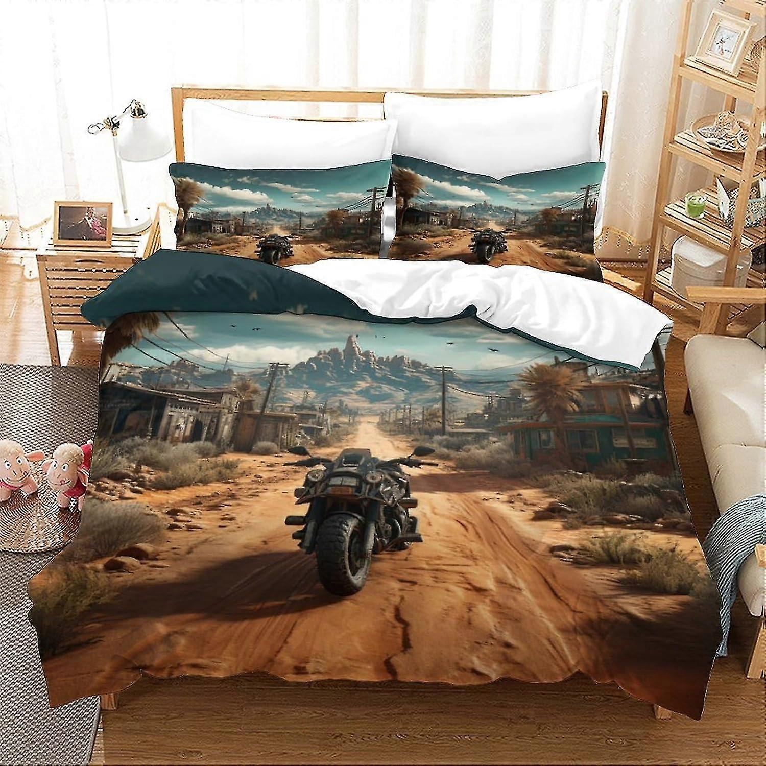 3D Exploding Motorbike Duvet Cover Set for Kids and Adults, Soft Microfiber 3-Piece Bedding Set