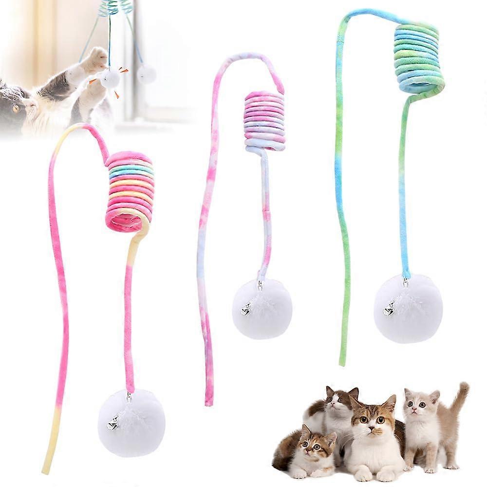 Hanging Feather Plush Ball Cat Toy Set of 3 with Suction Cup, Bell, and Crinkle Ball for Indoor Kittens and Cats