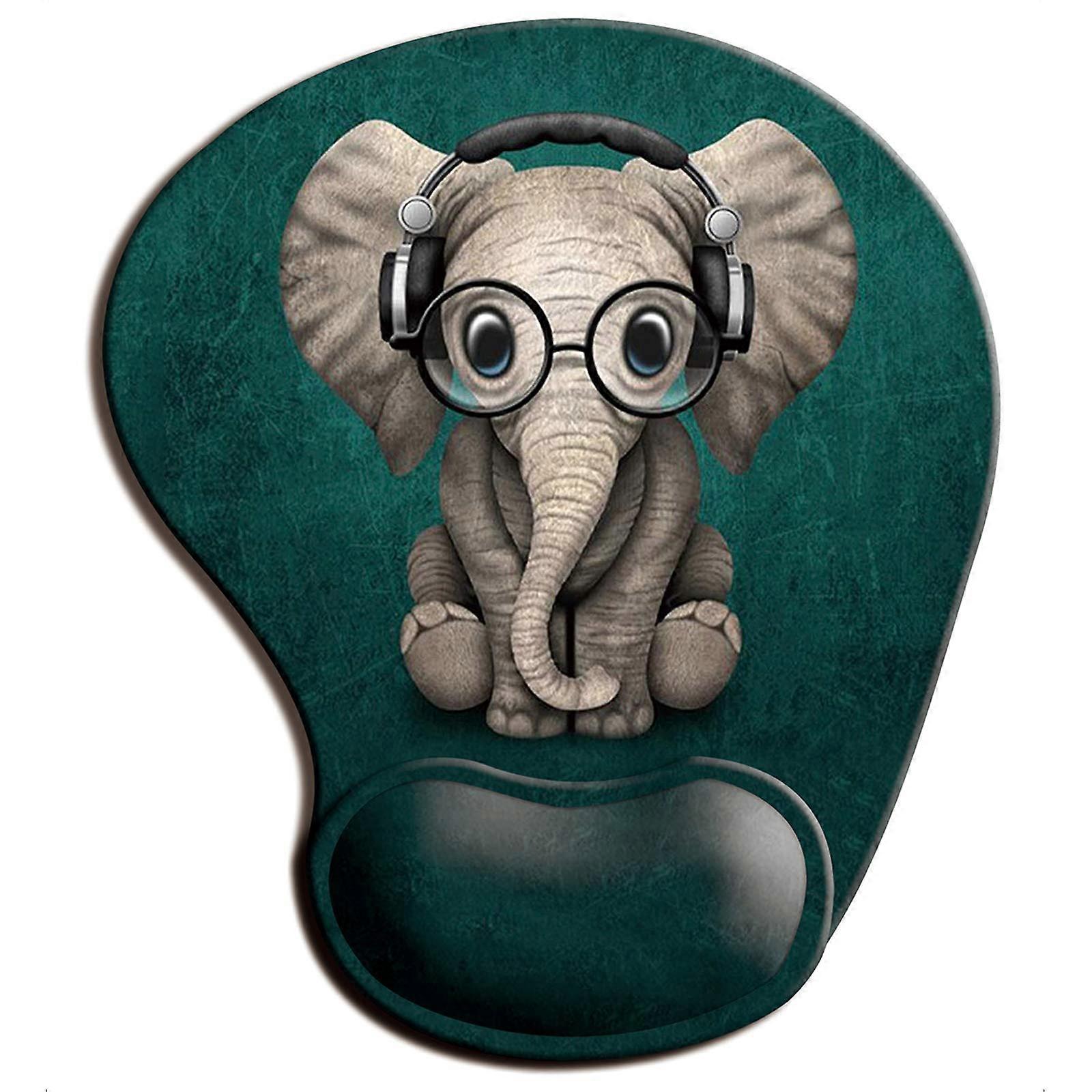 Ergonomic Mouse Mat Gel Wrist Rest for Gaming, Non-Slip PU Base, Lycra Fabric Hand Rest for Computer and Laptop, Elephant Design
