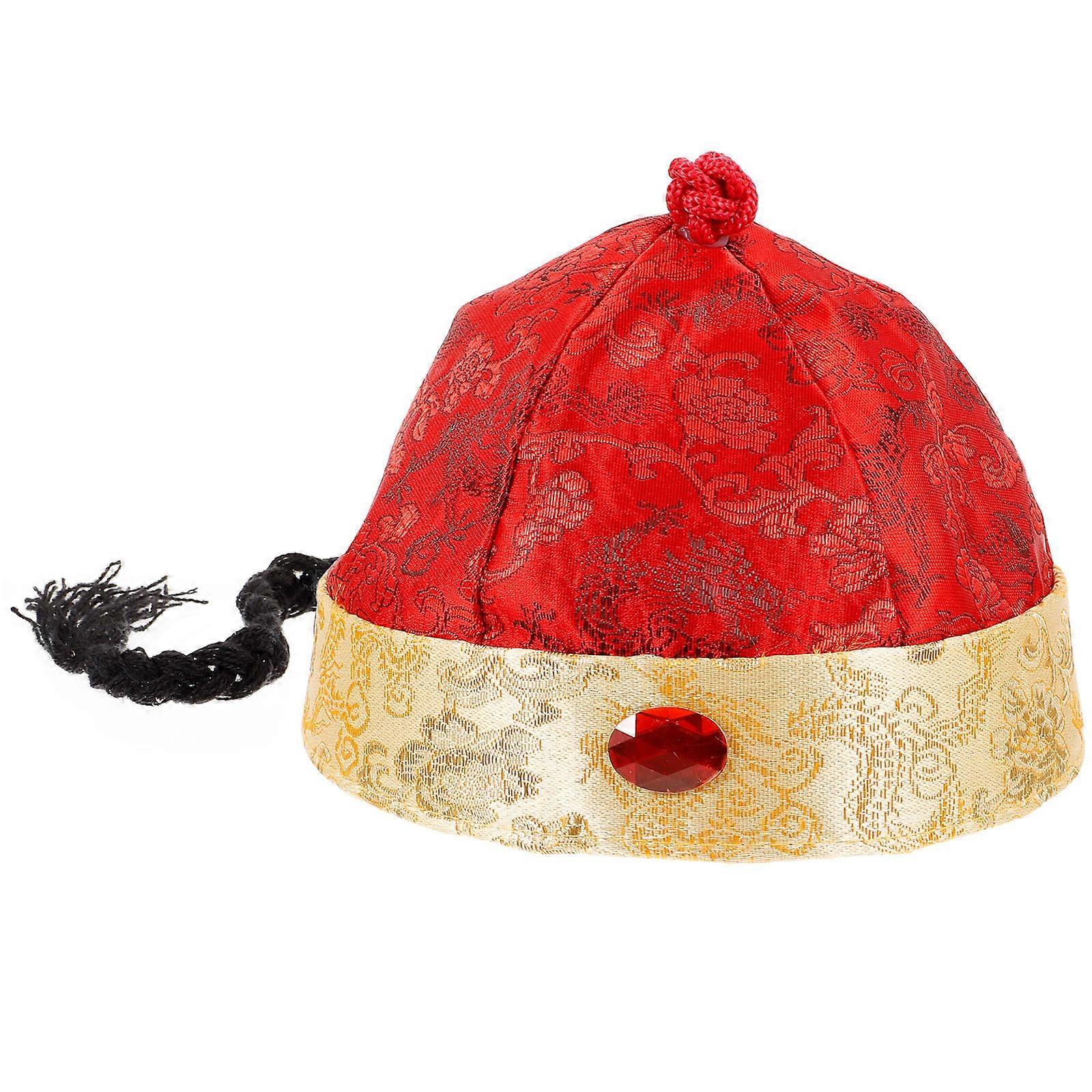 Cosplay Party Hat Chinese Style Headgear for Performances Traditional Hat Satin Material 1Pcs