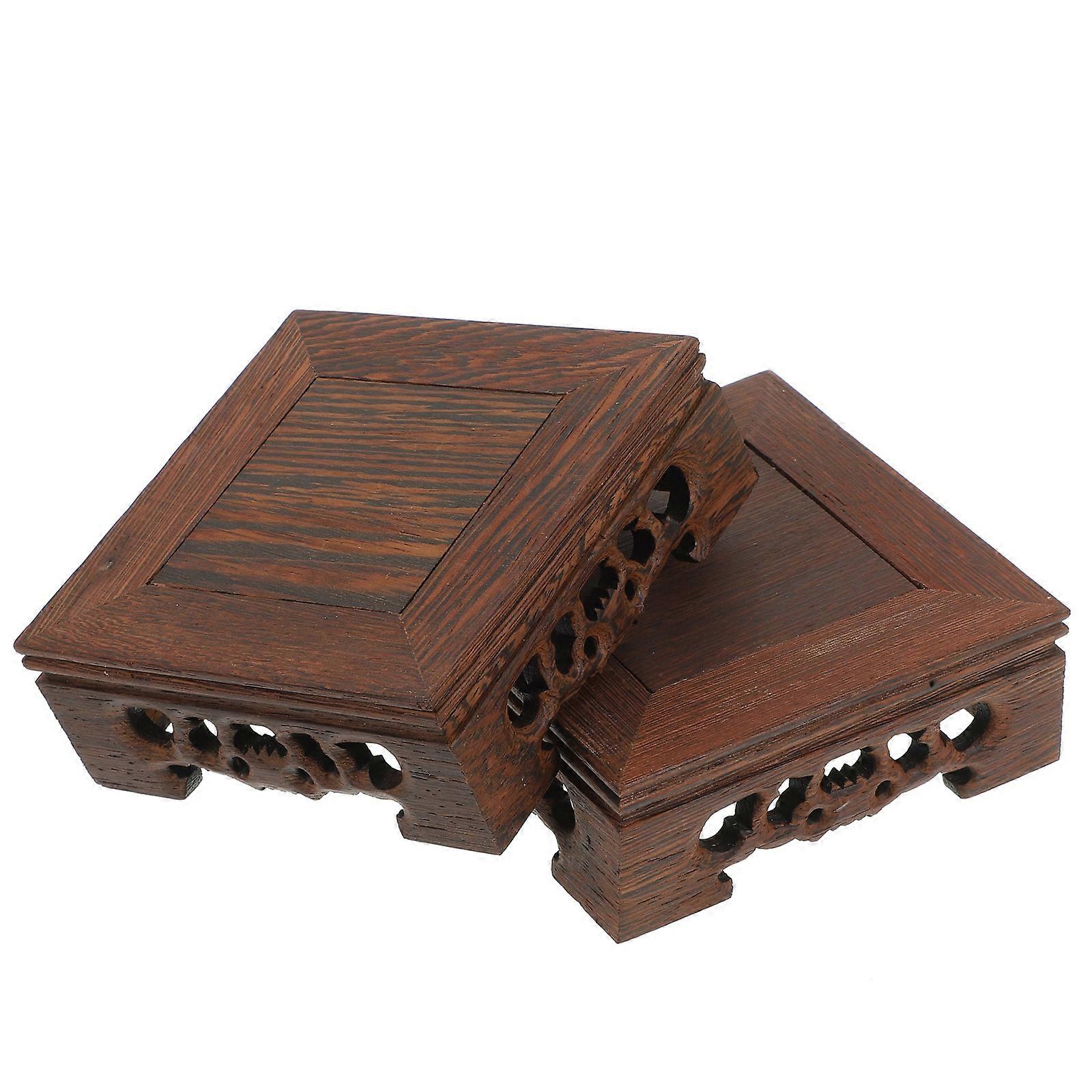 Round Teapot Display Stand Natural Wood 3.9×3.9×1.4in For Living Room 2Pcs