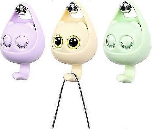 猫フック自己接着壁フック、ヘビーデューティーでかわいいカラフルな壁装飾フック、帽子、帽子、バックパック、キーホルダー用の穴あけフックなし