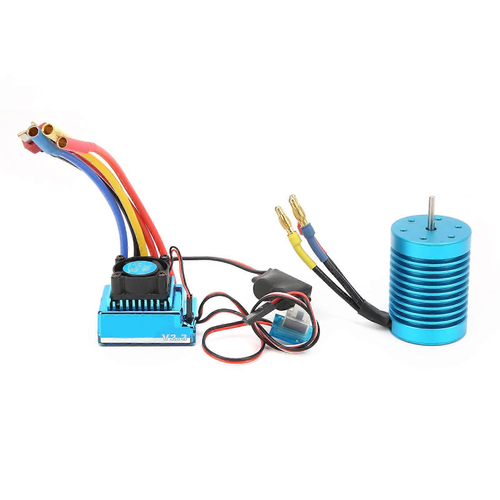 F540 4370KV 4P Brushless Motor Set with Waterproof Brushless 60A ESC for 1/10 RC Car Blue