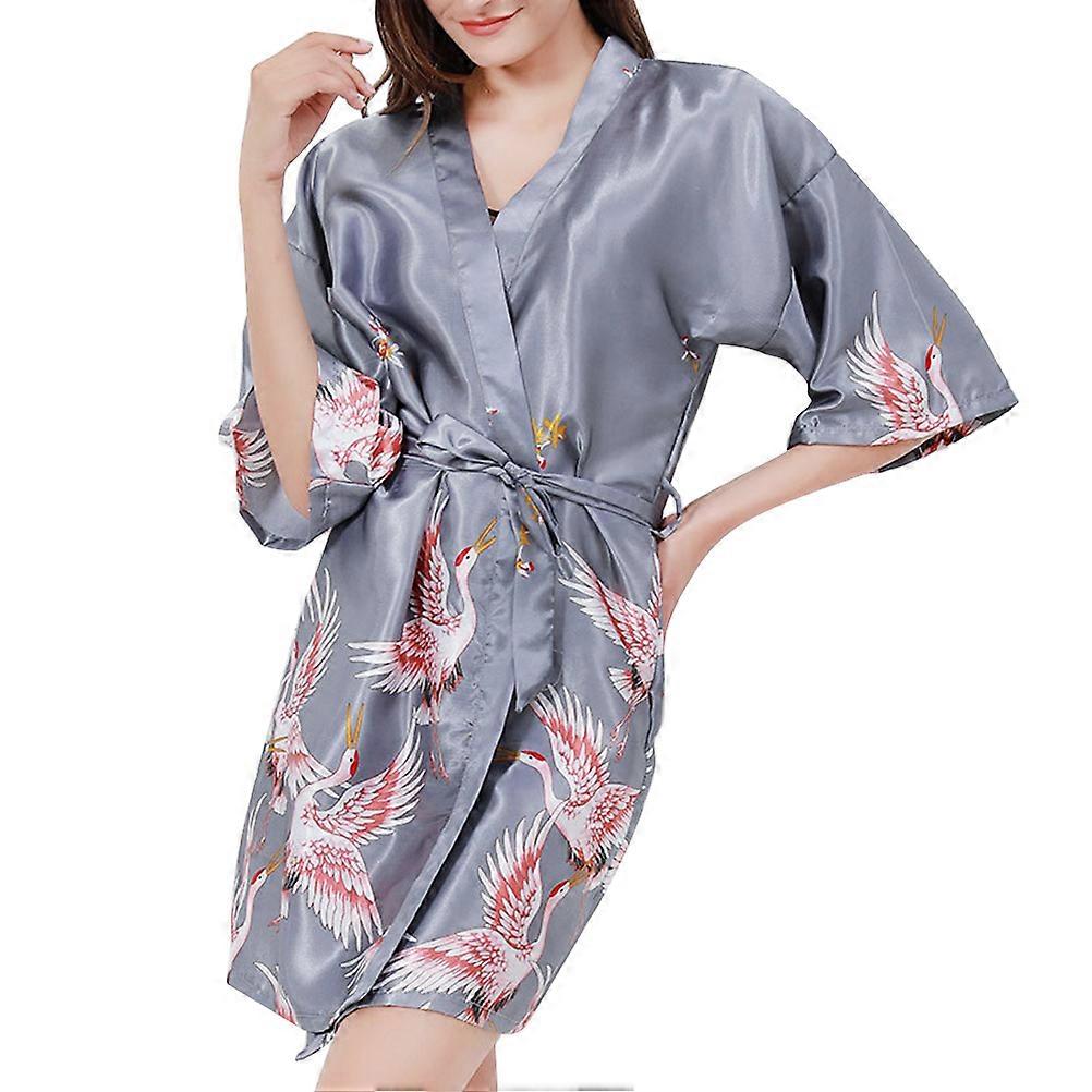 Nightgown Women Satin Robe Silver Grey XXL V Collar Comfortable Wear 1Pack
