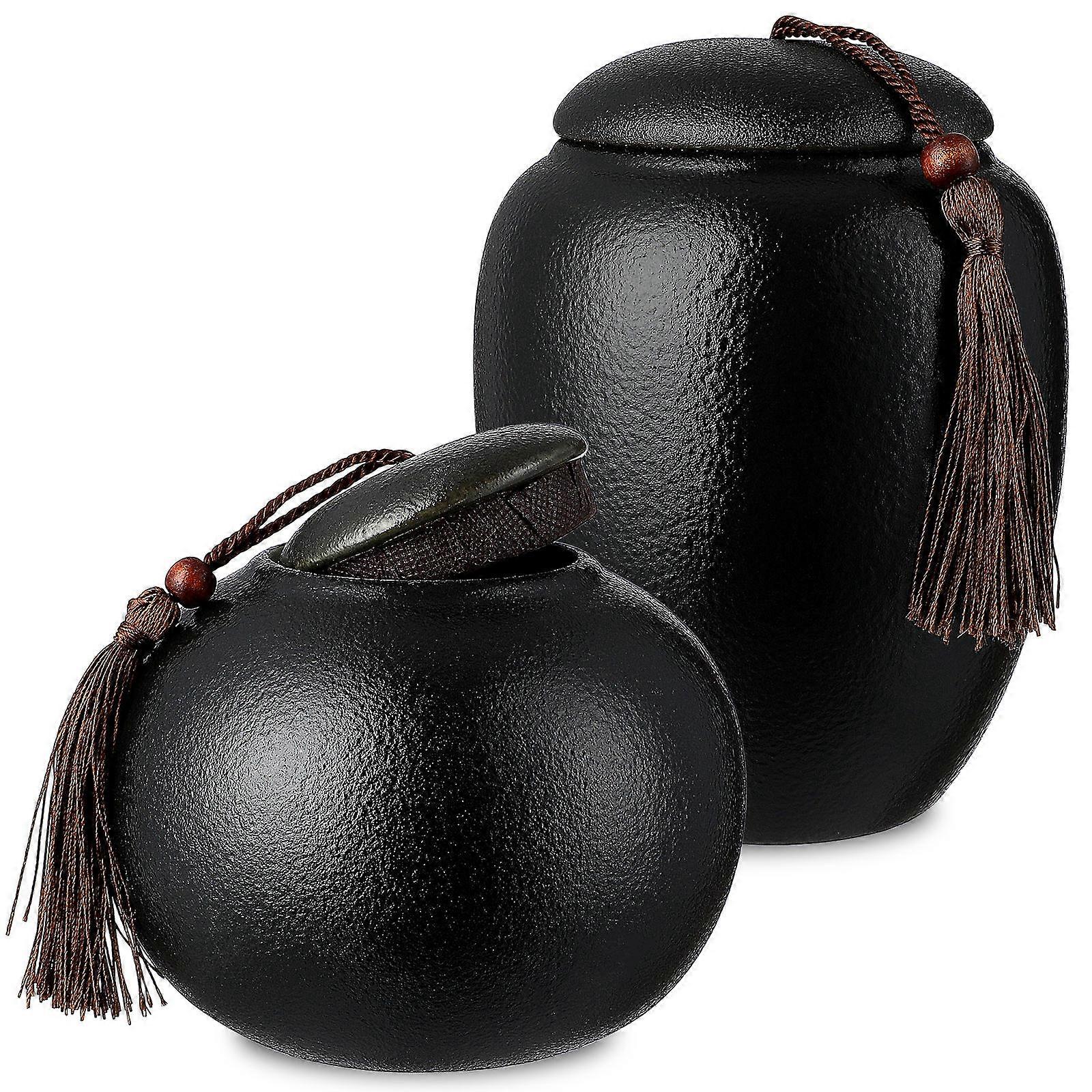 Tea Tin Ceramic Tea Jars for Storage 2Pcs Vintage Chinese Style Containers