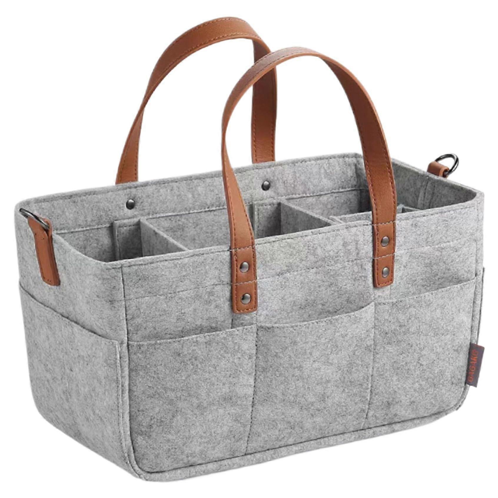 Nappy Caddy Organiser, Portable Nursery Caddy, Foldable Felt Bag, Grey Gray