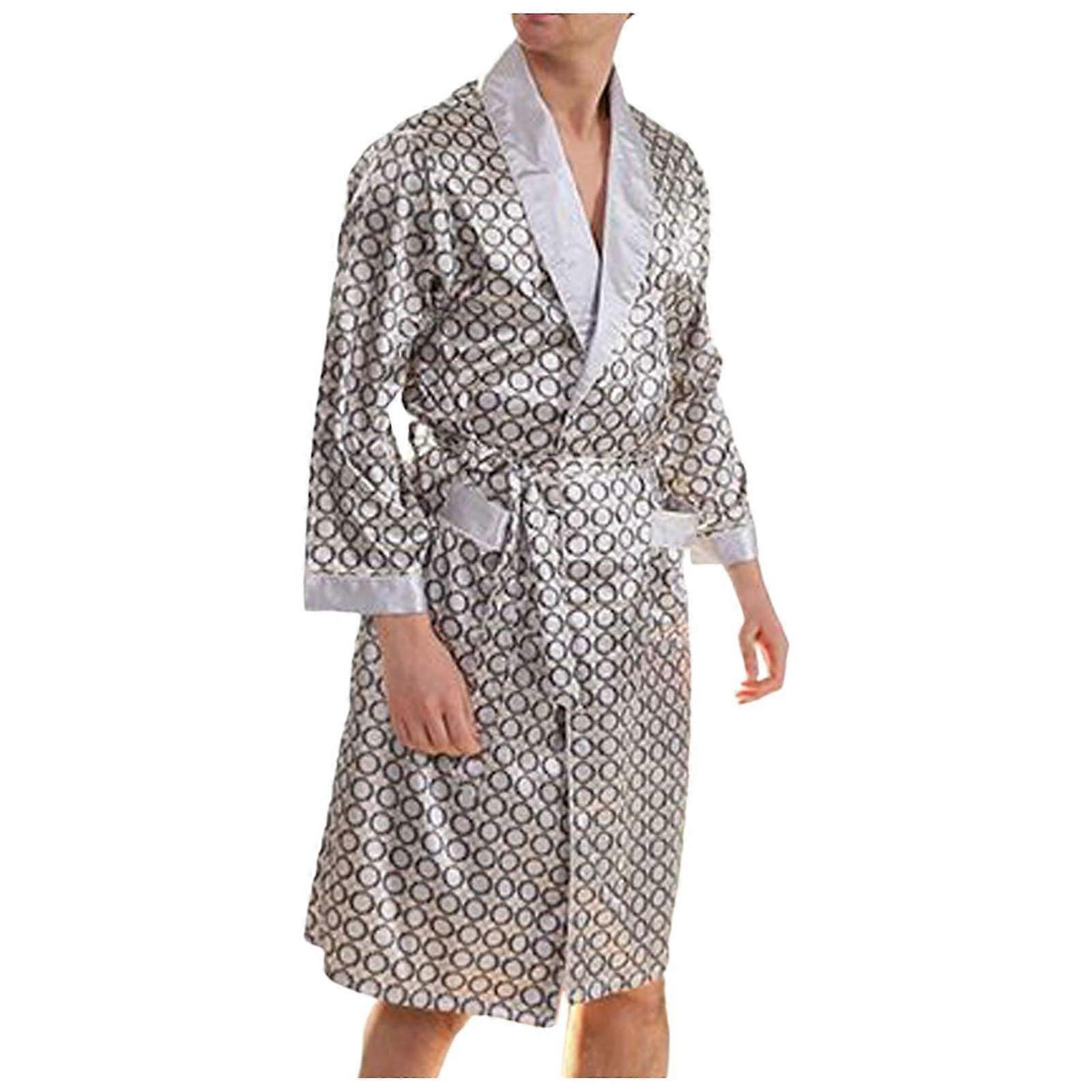 Men's Lightweight Waffle Pique Bathrobe Soft Long Gray XXL
