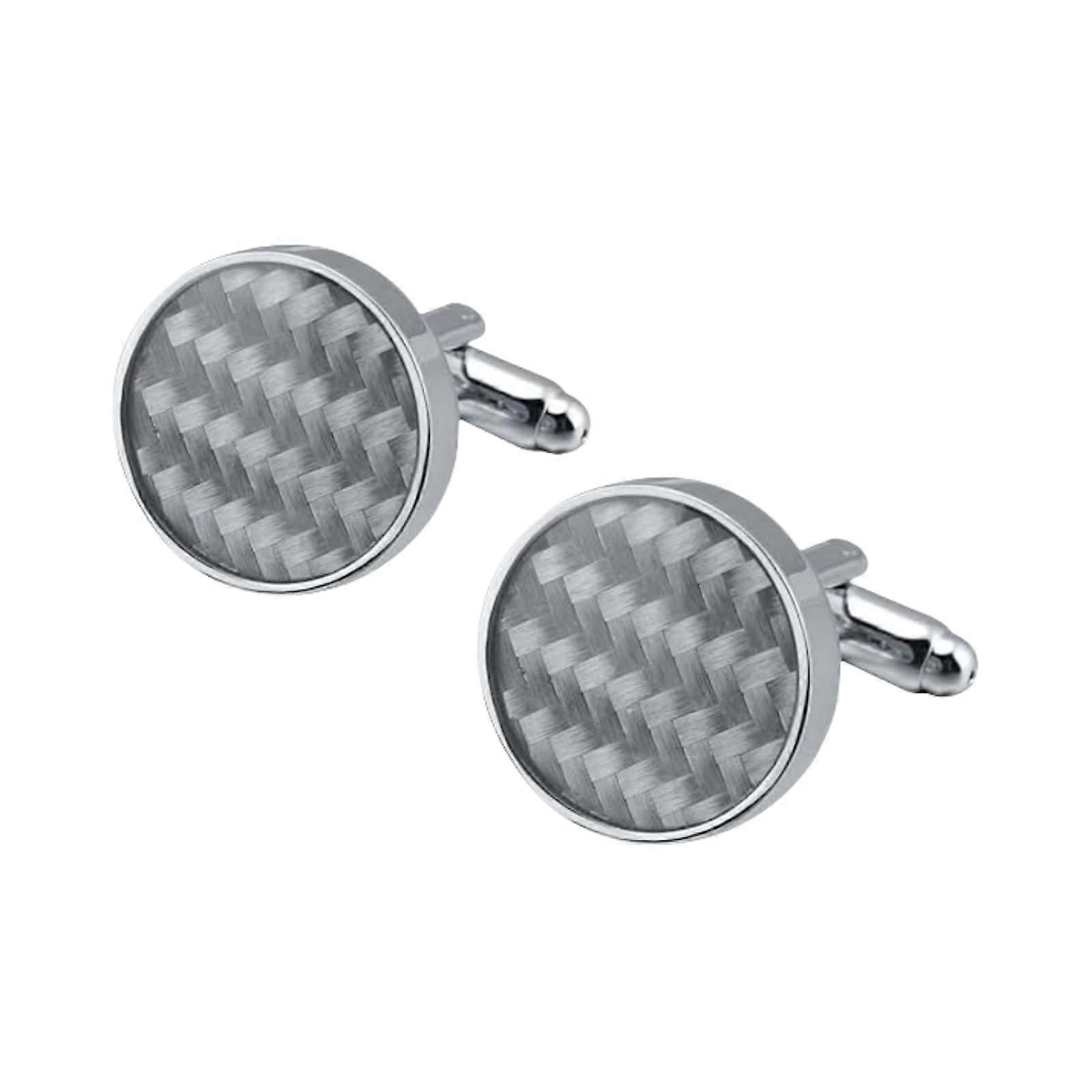 Round Gray Carbon Fiber Twill Cufflinks for Men, Simple Design, Formal Shirt Accessory, Banquet Wear