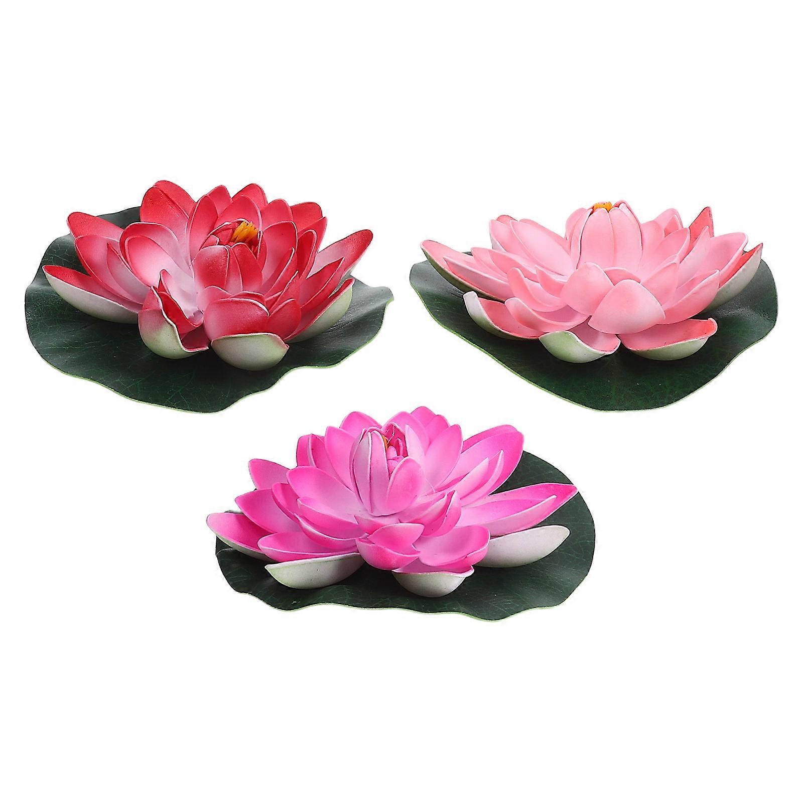 Lotus Decoration Artificial Lotus Flowers Lily Pads Realistic Floating Pond Decorations For Garden Pink 3Pcs
