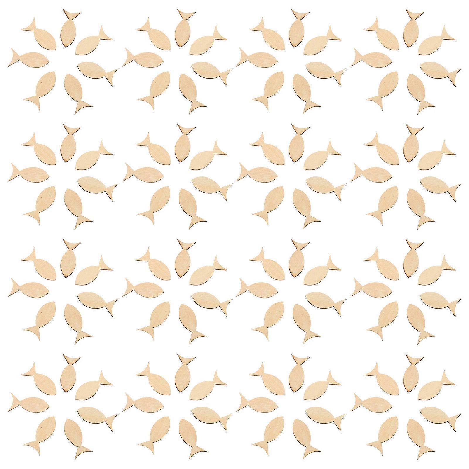 Craft Ornaments Wooden Chips Fish Shape Diy Decoration Beige 0.2X1.9X4CM 100Pcs