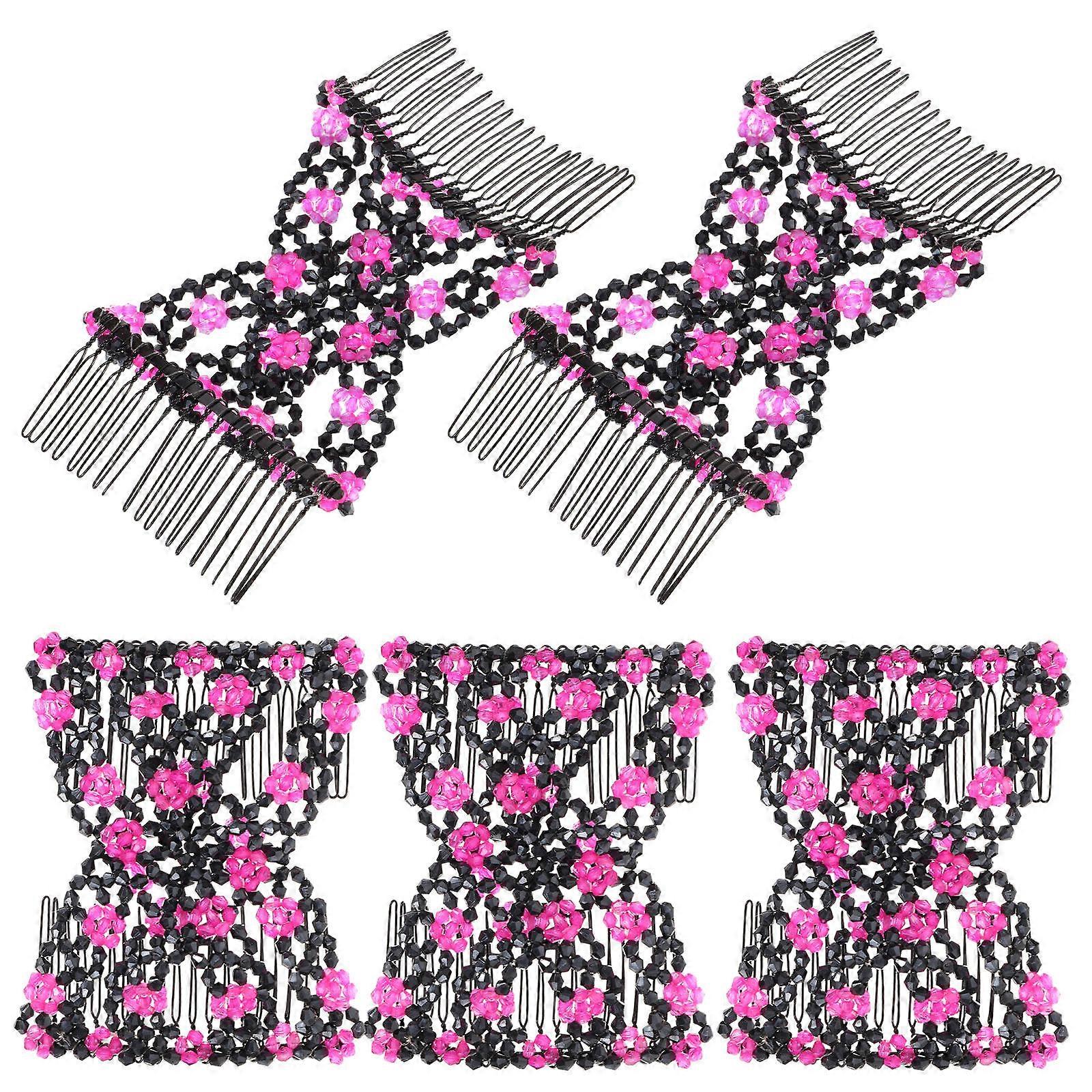 Beaded Combs Hair Accessories for Women Assorted Color Acrylic Material Unique Design 5 Pieces