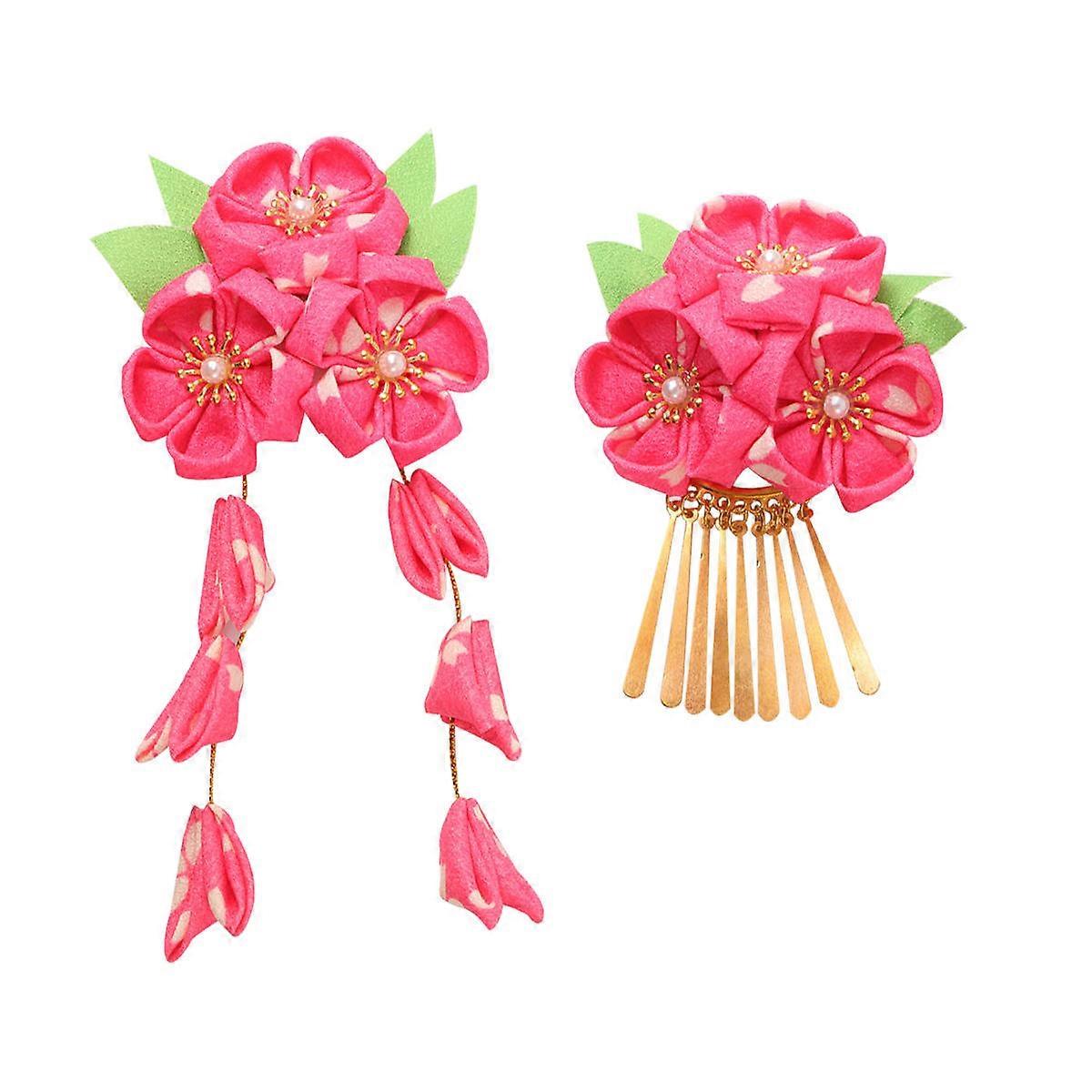 Floral Headband for Women with Fabric and Metal Pink Beautiful Hair Accessories 2 Pcs