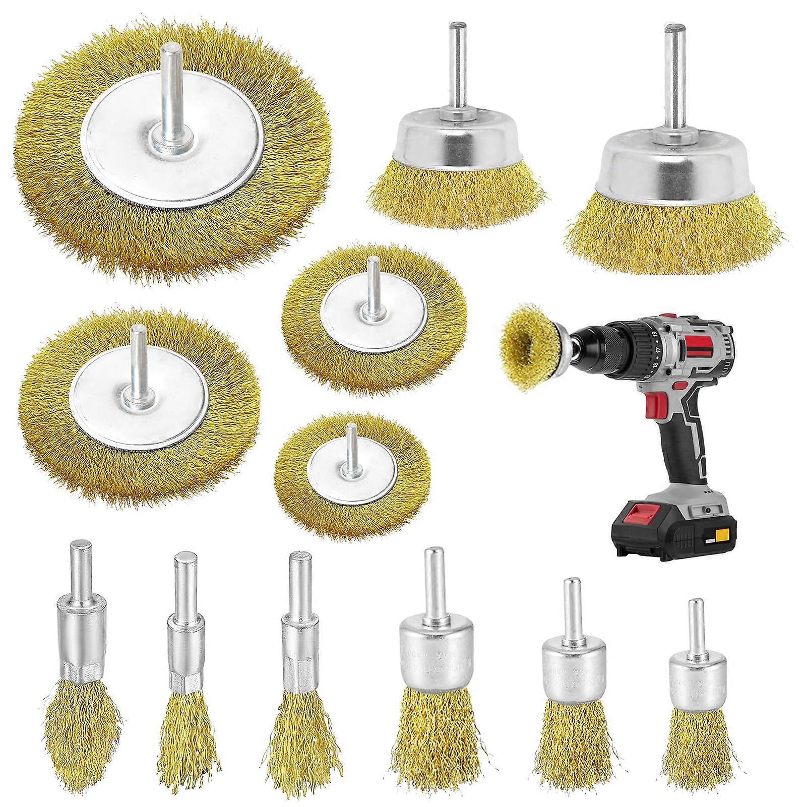 Wire Brush Drill Set of 12 - 6 mm Steel Wire Brushes for Cordless Screwdrivers, Rust Removal, Polishing, and Cleaning