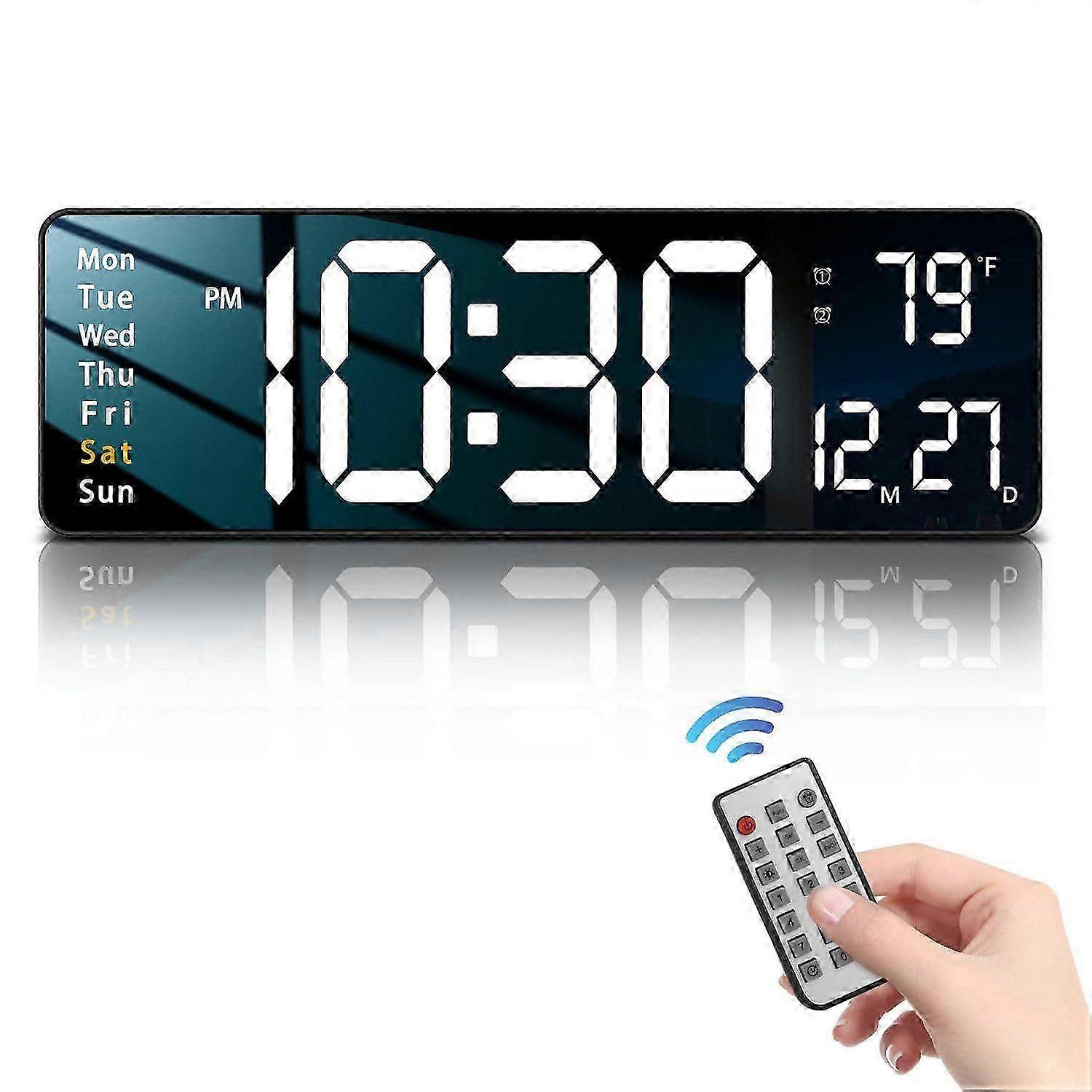 Wall clock 16-inch wall clock LED digital alarm clock with remote control, 12/24 hrs.