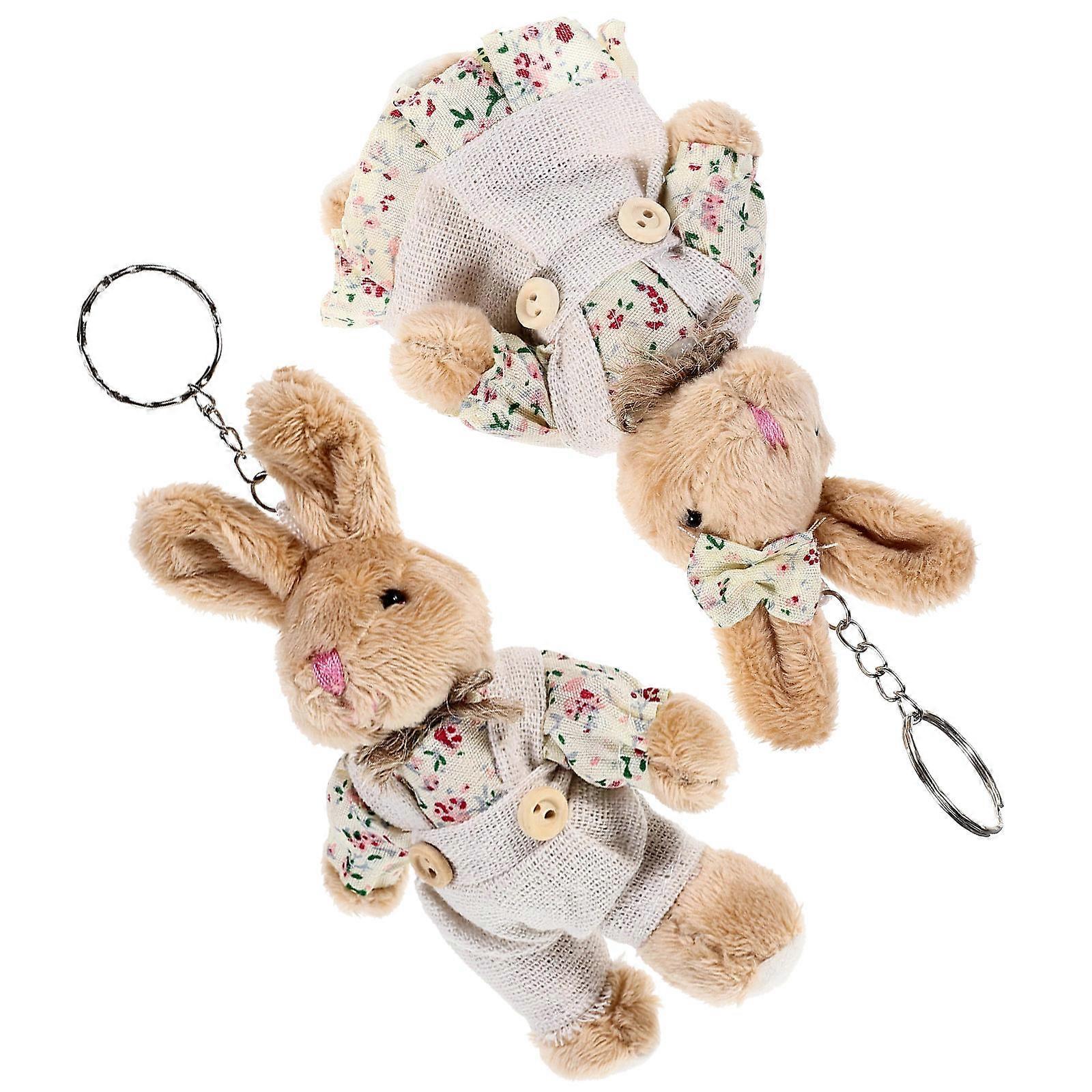 Soft Toy Keyring Rabbit Shape Cute Design Key Chain Stuffed Animal Pendant For Everyday Use 2Pcs
