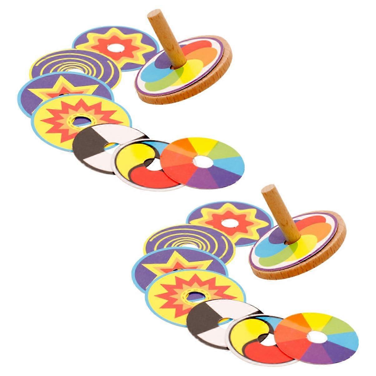 2 Sets Wooden Spinning  Plates DIY Colorful for Creative Learning Toys and Party Favors, Enhances Observation and HandEye Coordination