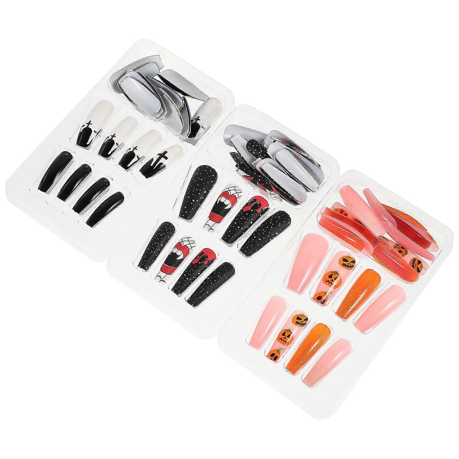 72Pcs Assorted Color Full Cover Fake Nails Tips Designed For Halloween Events Suitable For Women And Girls Adventurous Styles