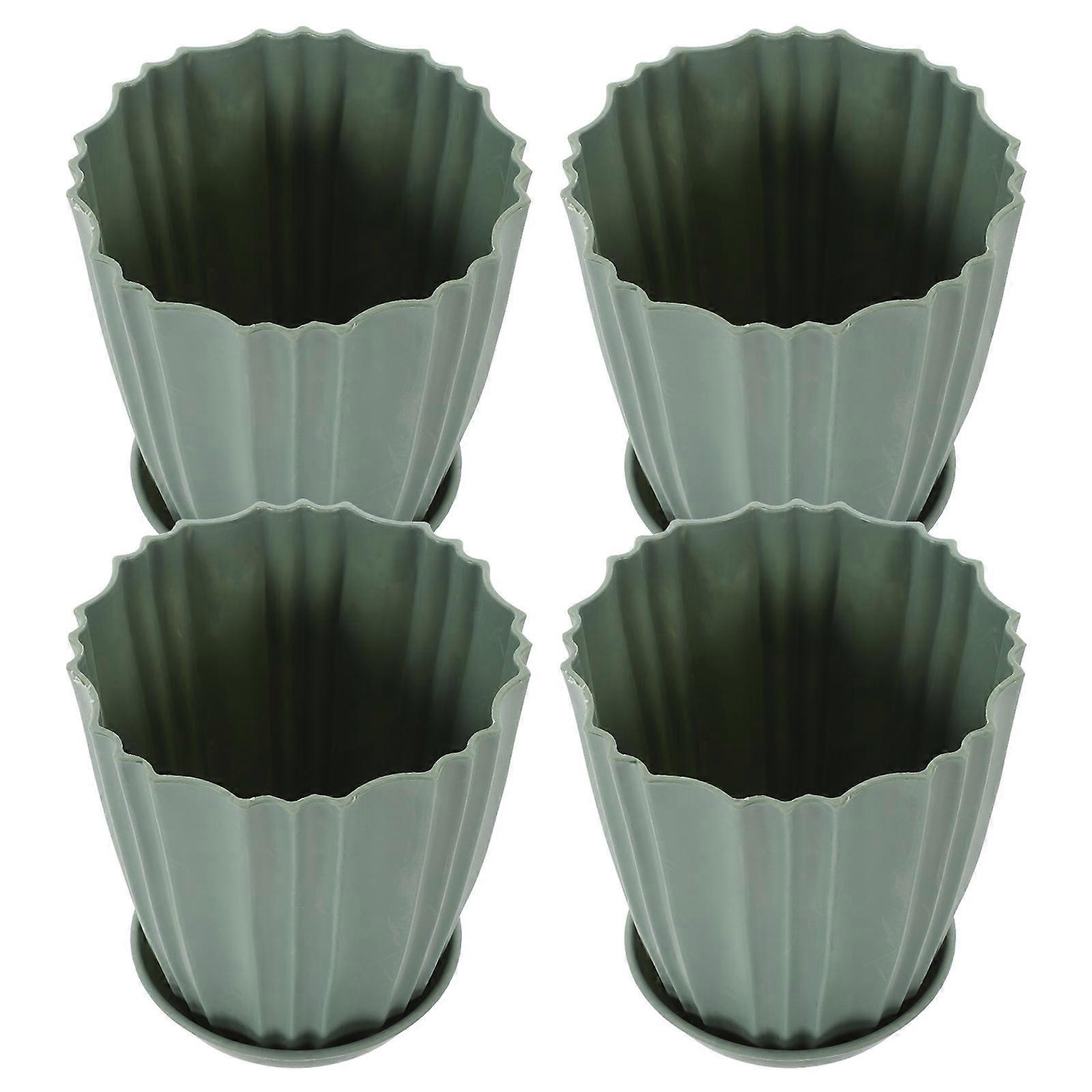 حامل نبات بلاستيكي متين مع صينية للصبار النضر وإناء زهور صغير باللون الأخضر 4 مجموعات