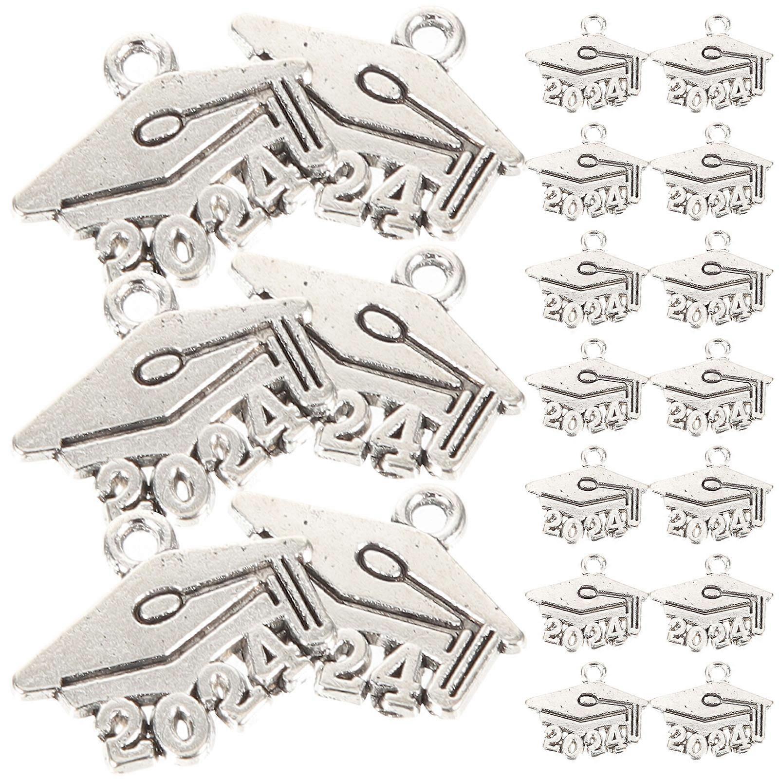 20Pcs Graduation Hat Charms Made of Durable Alloy for Decor Silver Color Fits DIY Projects