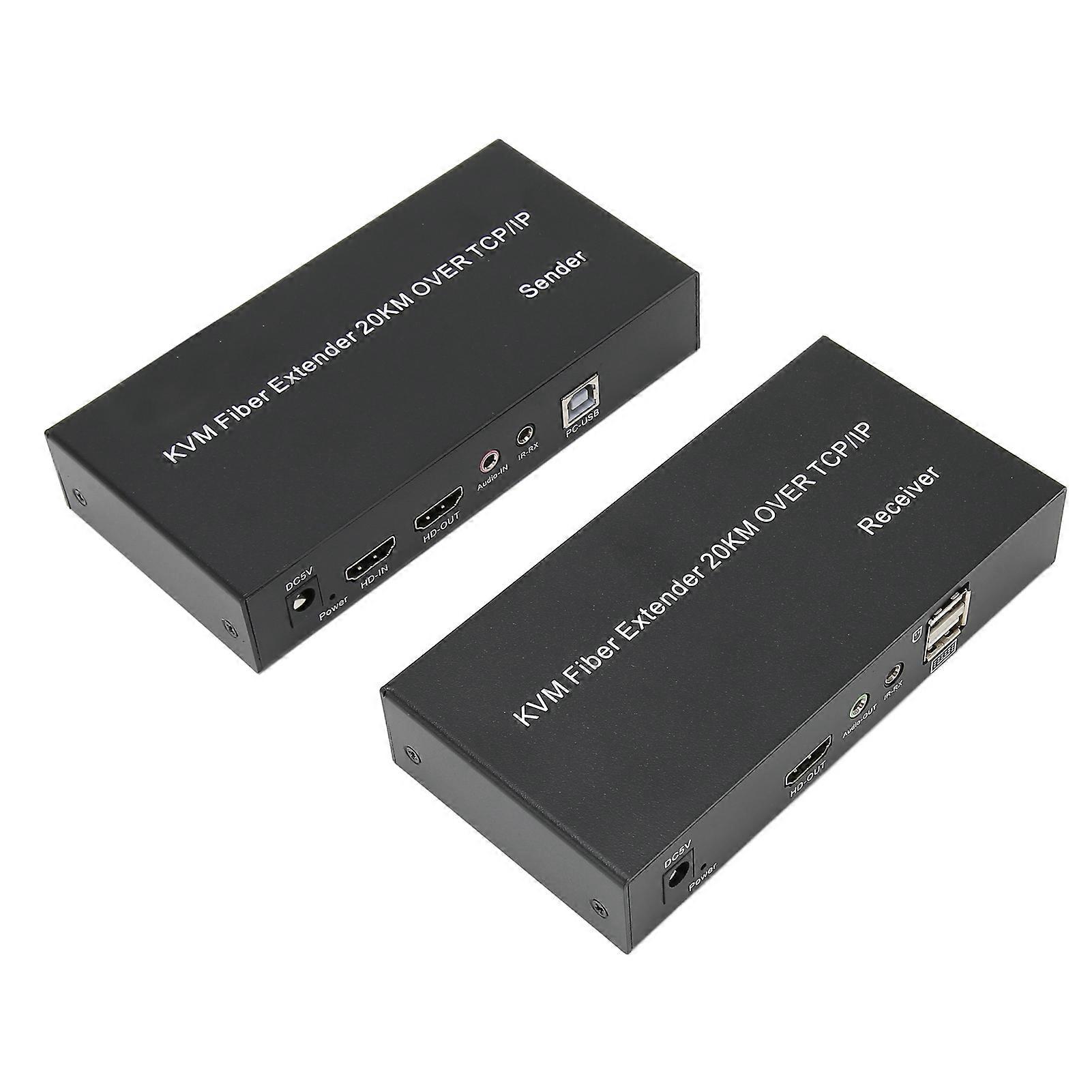 HD KVM Extender 20KM Single Mode Fiber 1080P 60Hz 0 Latency Local Output KVM Fiber Extender for Computer 100‑240V US Plug 