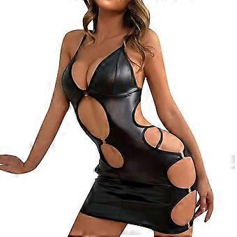 Lingerie Oca de Couro Patenteado Preto Halter - Roupa de Jogo de Lingerie das Coleções Europeias e Americanas - Ya