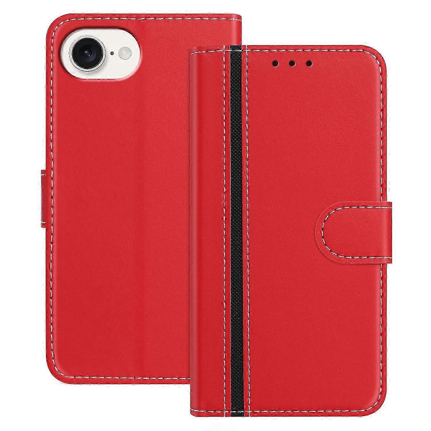 For Iphone 16e Phone Cases Wallet Stand Color Splicing Leather Cover With Magnetic Clasp