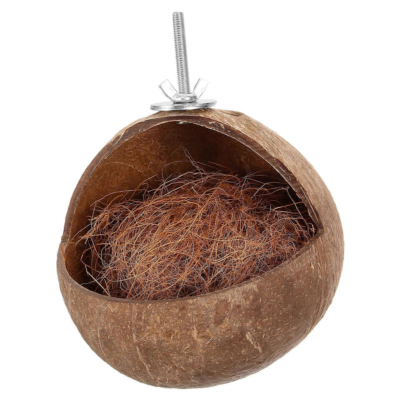Budgie Nest Natural Coconut Shell Birdhouse, Hanging Parakeet And Parrot Nest, Versatile Bird Bed For Small Birds