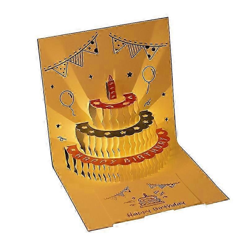Light Music Birthday Card 3D Bear Pop-Up Greeting Musical Cake Postcards
