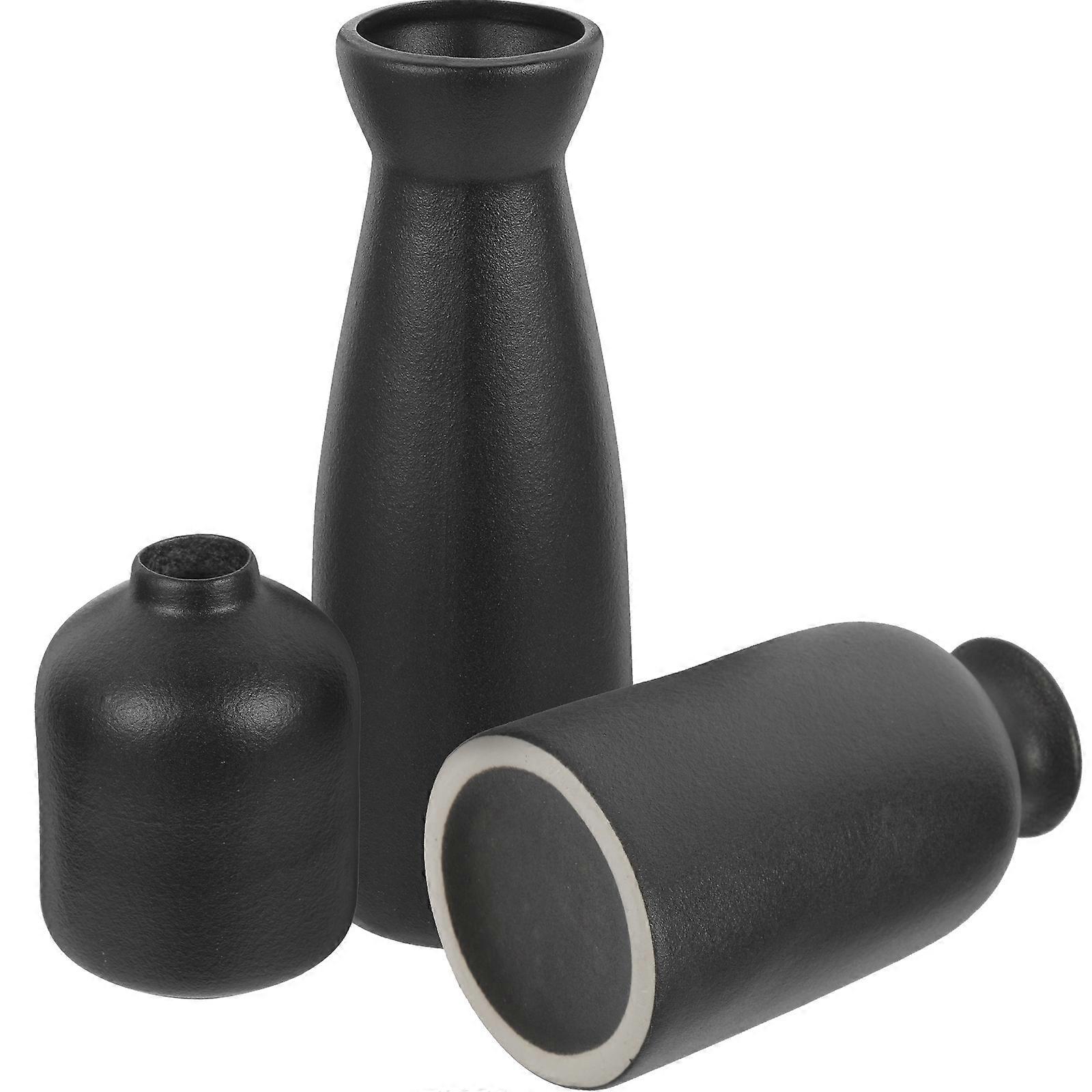 Black Ceramic Flower Vase for Decor 1Set Small Flower Vase