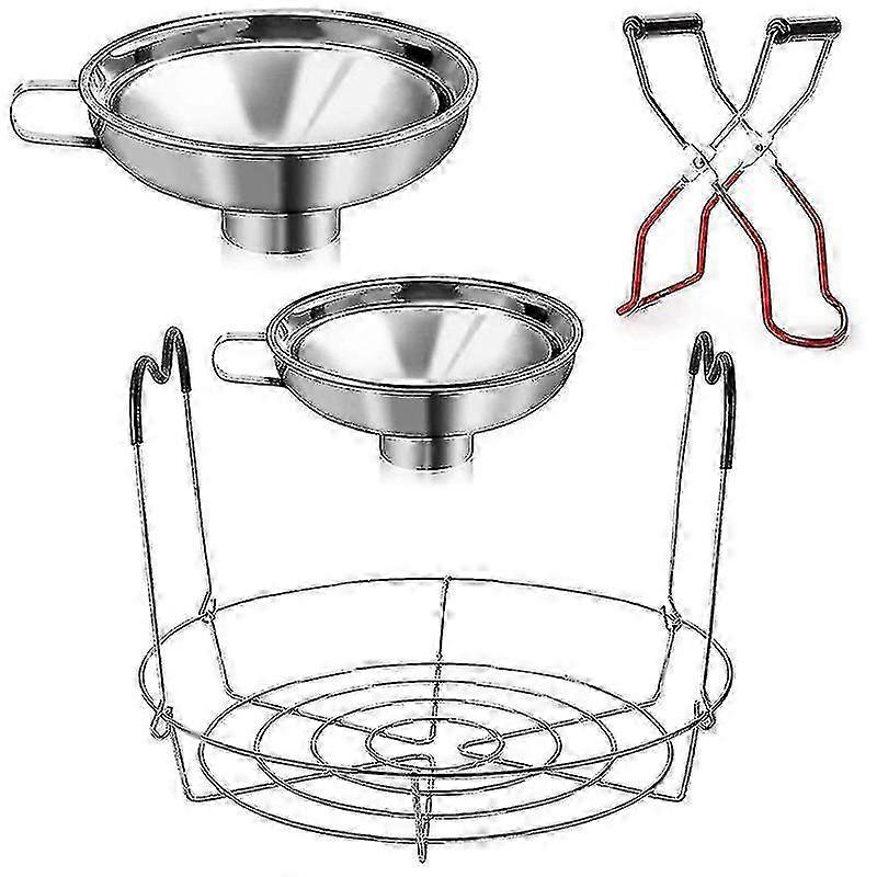 Four-piece canned food making tool set, 1 rack, 1 clamp, 2 funnels, Stainless steel material, multi-functional