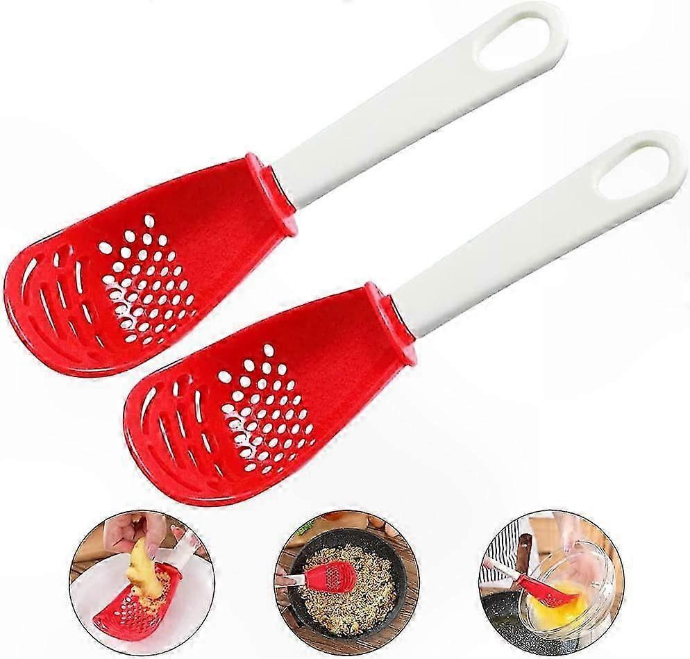 2-Pack Multi-Function Cooking Utensils, Heat-Resistant Kitchen Tools for Draining, Mashing, and Serving, Non-Toxic Silicone