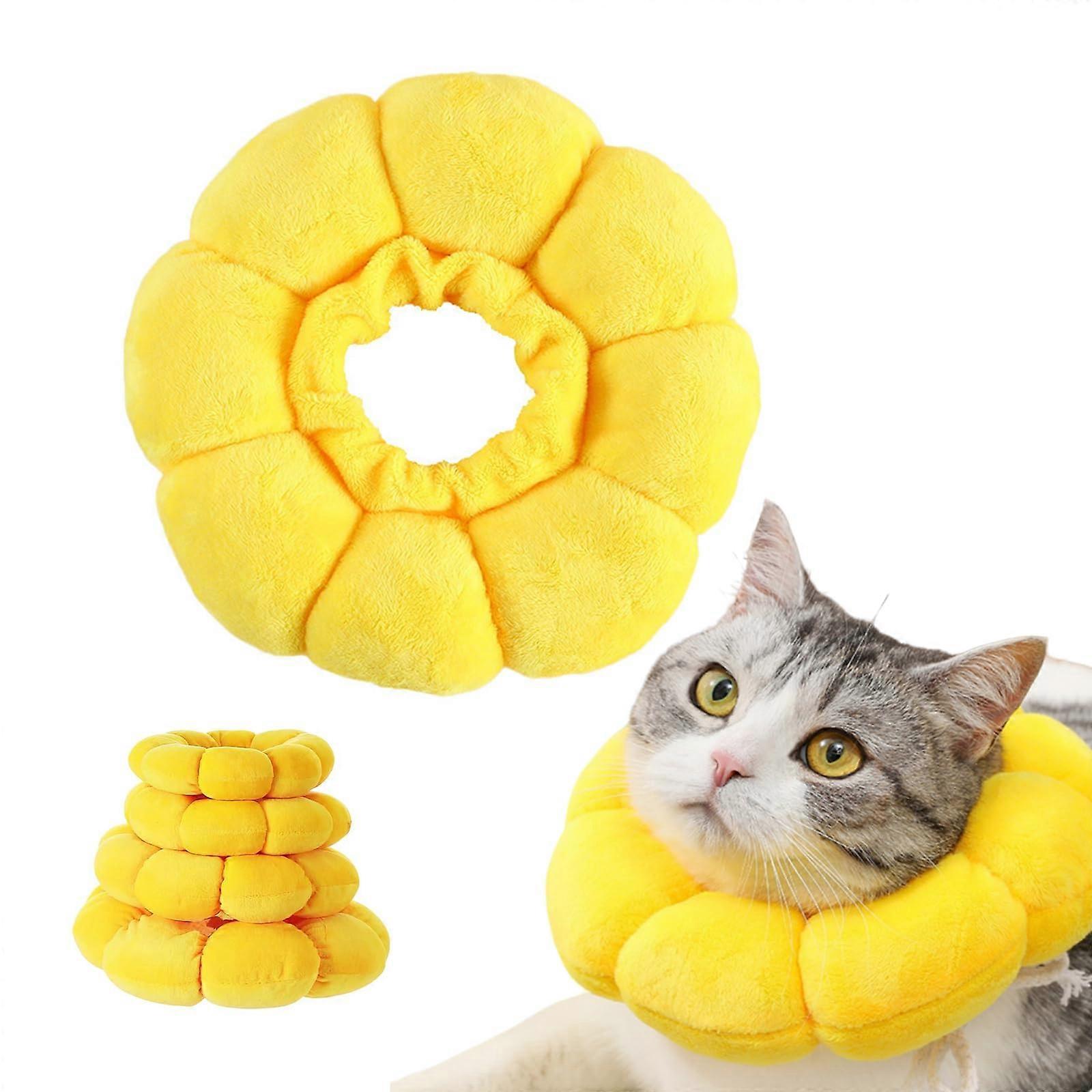 Elizabethan Cat Collar with Sunflowers, Adjustable, Soft, Anti-Licking, for Post-Operative, Cats