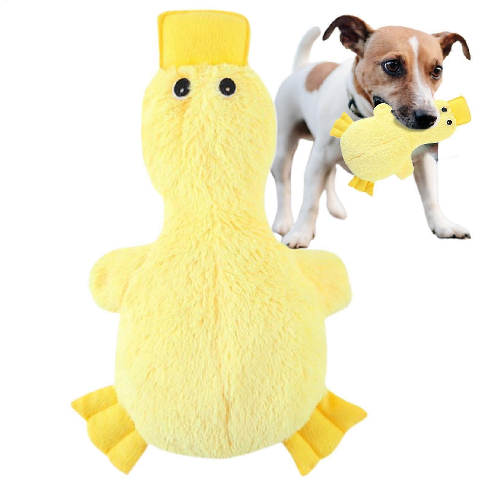 Plush duck dog toy, squeaky pet toy for puppies, home, tugging, fun for all dogs, yellow.