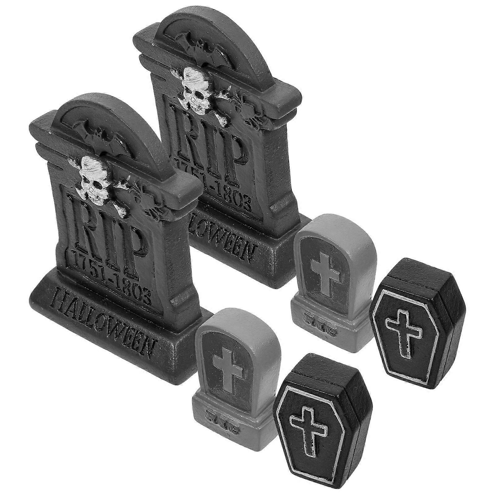 6pcs Mini Resin Halloween Tombstone Ornaments for Garden, Lawn, Spooky Party & Haunted Theme Decorations