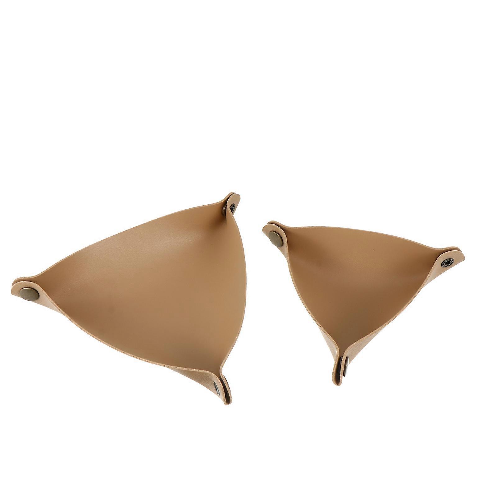 2pcs Khaki PU Storage Trays for Home Office Use Triangle Coin Key Desktop Tray
